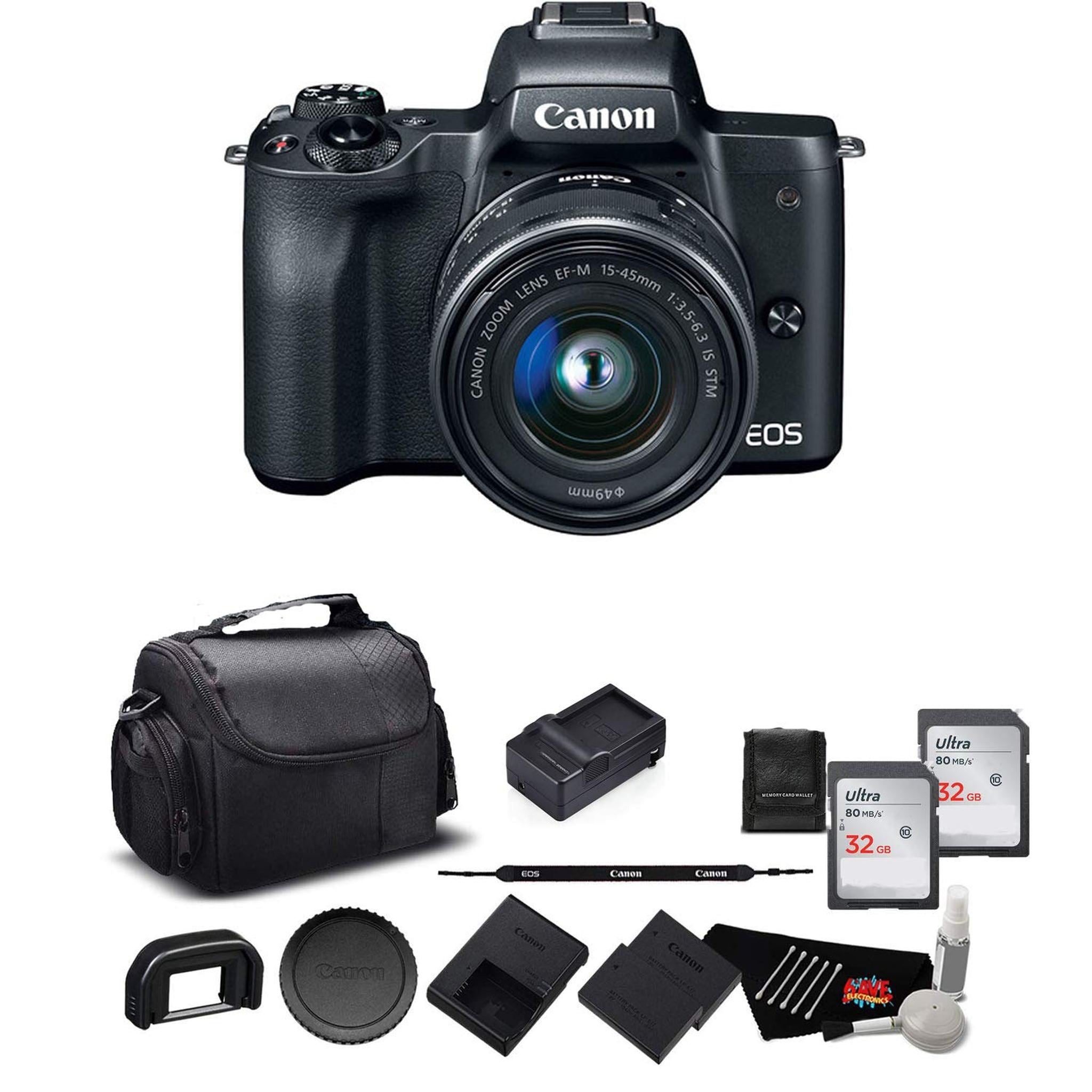 Canon EOS M50 Mirrorless Digital Camera with 15-45mm Lens and 4K Video 2680C011 Bundle w/Memory Cards, Spare Battery + M Canon