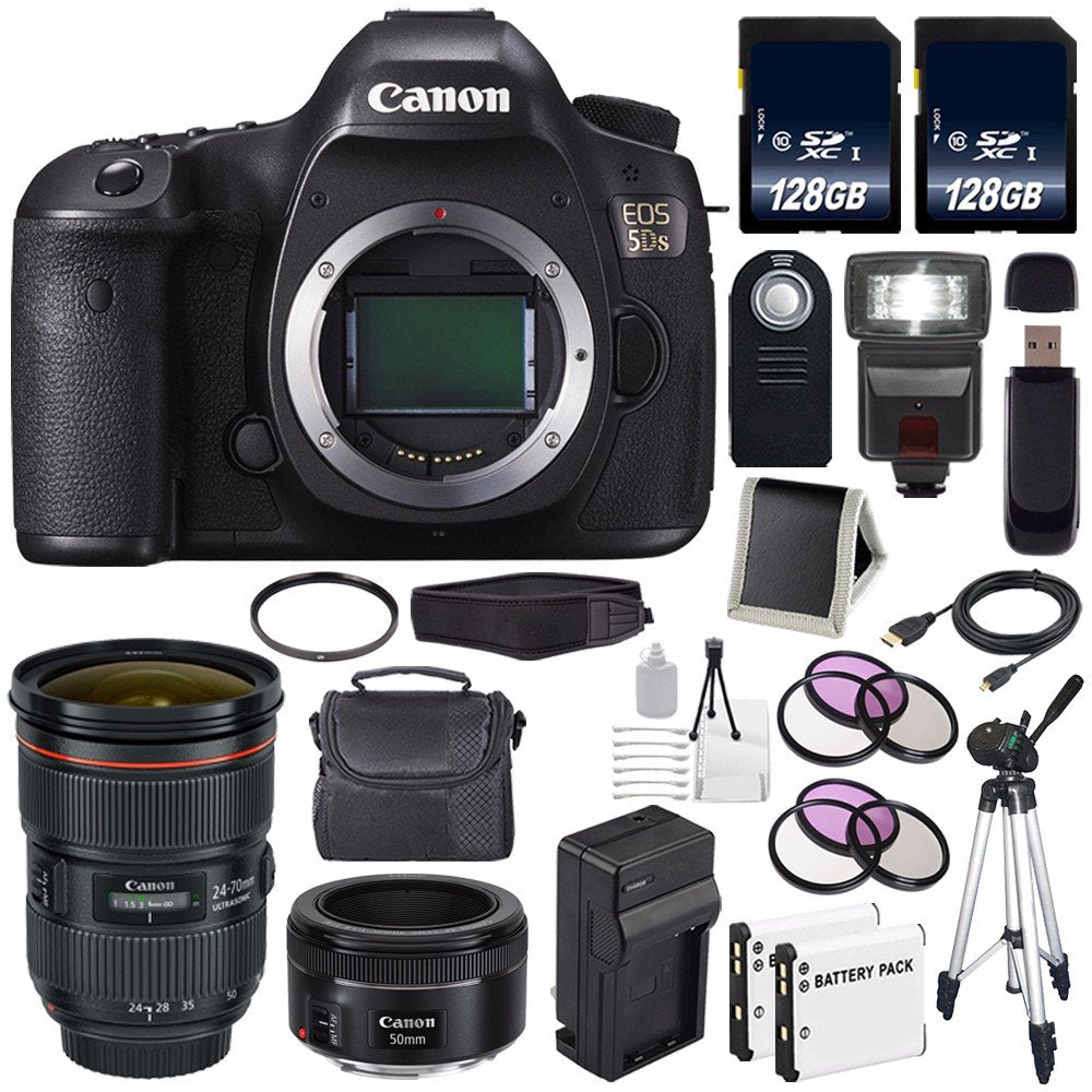 Canon EOS 5DS DSLR Camera (International Model) 0581C002 + Canon EF 24-70mm f/2.8L II USM Lens + EF 50mm f/1.8 STM Lens Starter Bundle