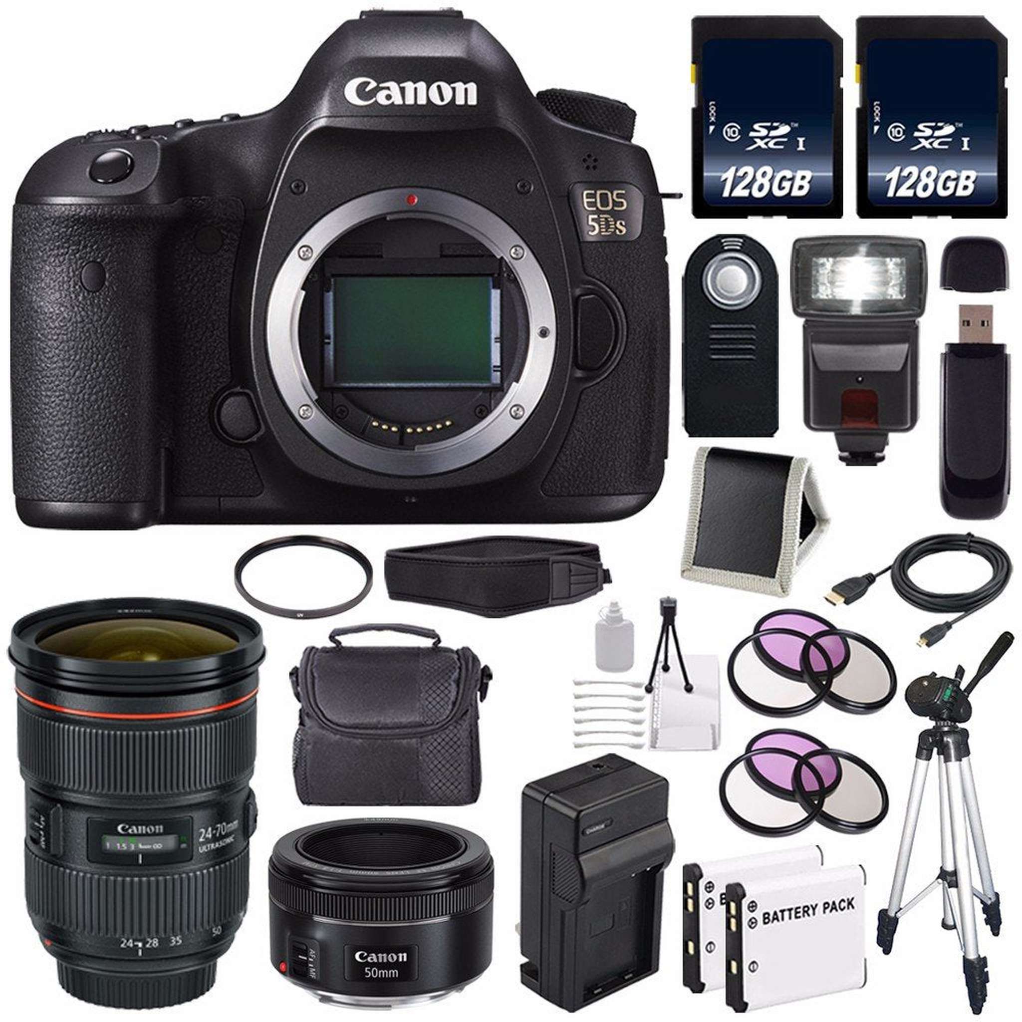 Canon EOS 5DS DSLR Camera International Model 0581C002 + Canon EF 24-70mm f/2.8L II USM Lens + EF 50mm f/1.8 STM Lens Starter Bundle