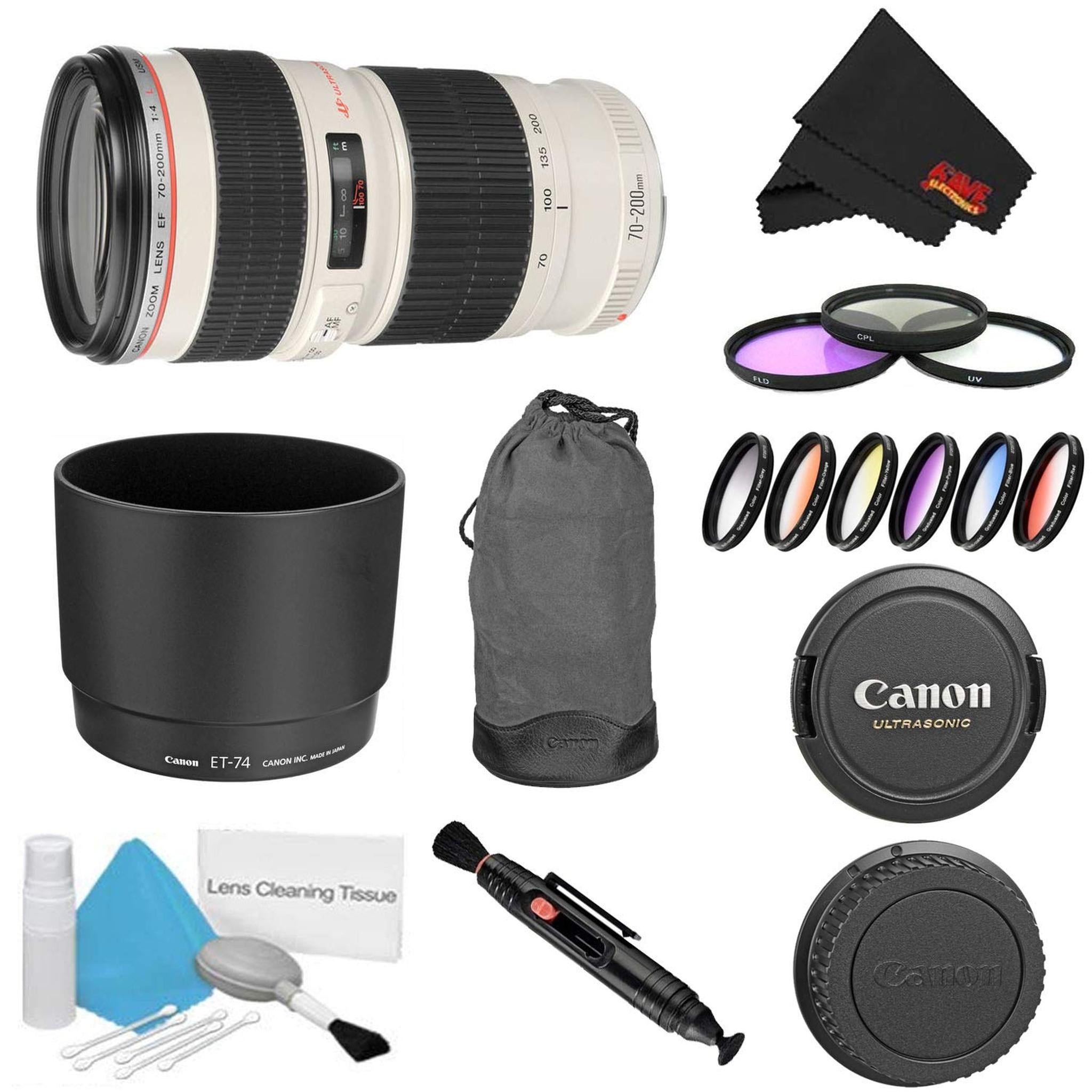 Canon EF 70-200mm f/4L USM Lens Bundle w/ 3 Piece Filter Kit Color Multicoated 6 Piece Filter Kit International Model Canon