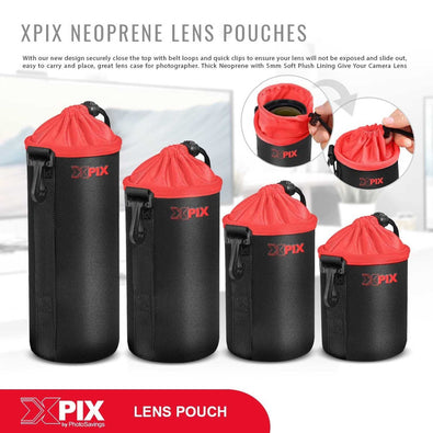 XPIX Large Neoprene Pouch Bag for DSLR Camera Lens Canon, Nikon, Fujifilm, Sony, Olympus, Panasonic, and More