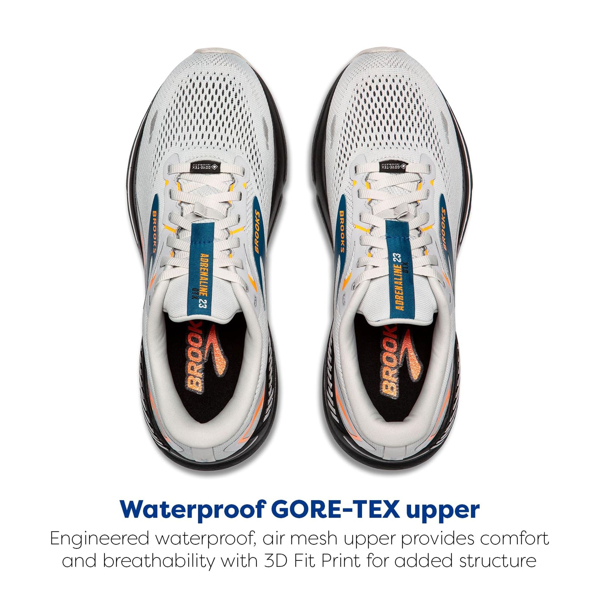 Brooks Men’s Adrenaline GTS 23 GTX Waterproof Supportive Running Shoe - Oyster Mushroom/Orange/Blue - 10 Medium