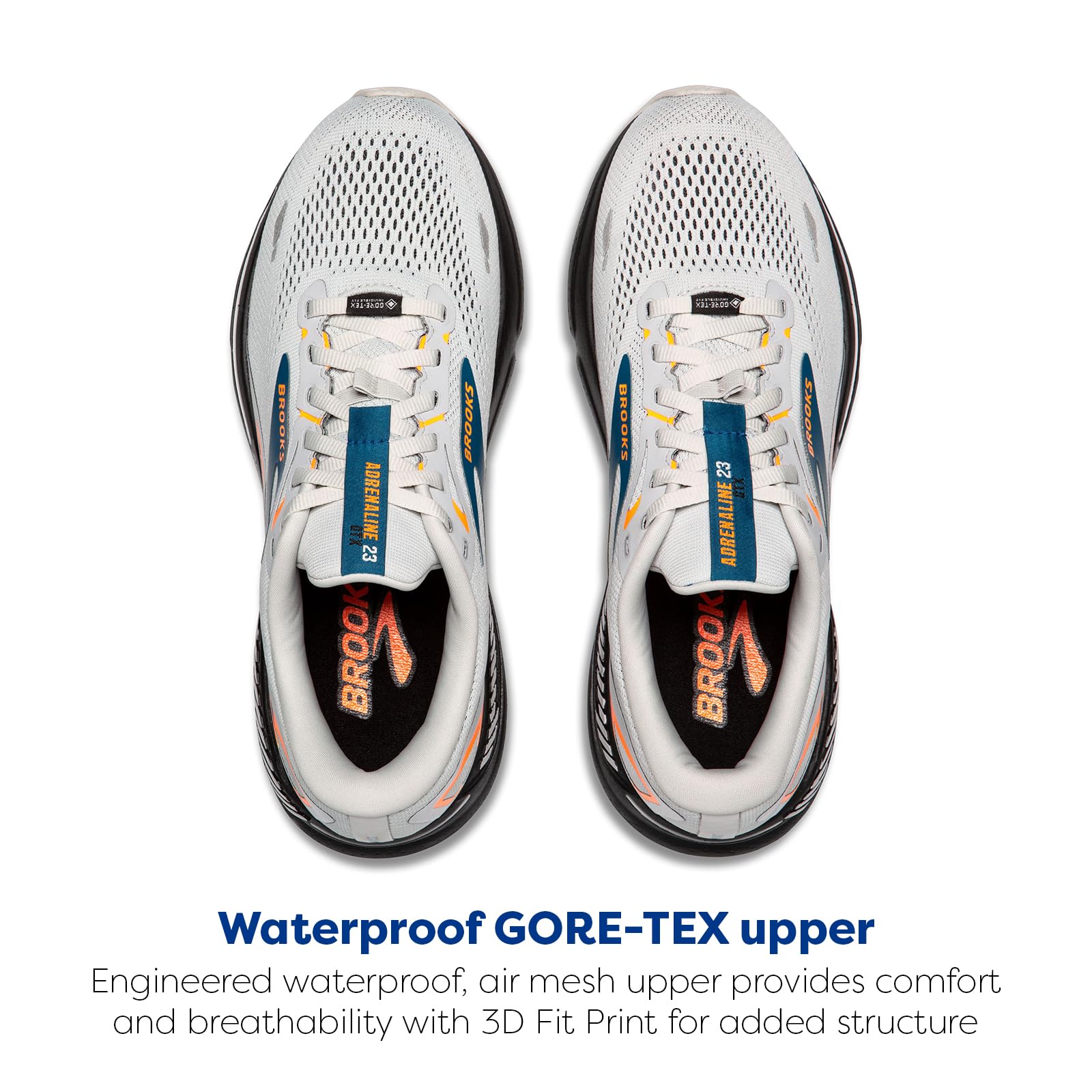 Brooks Men’s Adrenaline GTS 23 GTX Waterproof Supportive Running Shoe - Oyster Mushroom/Orange/Blue - 8 Medium