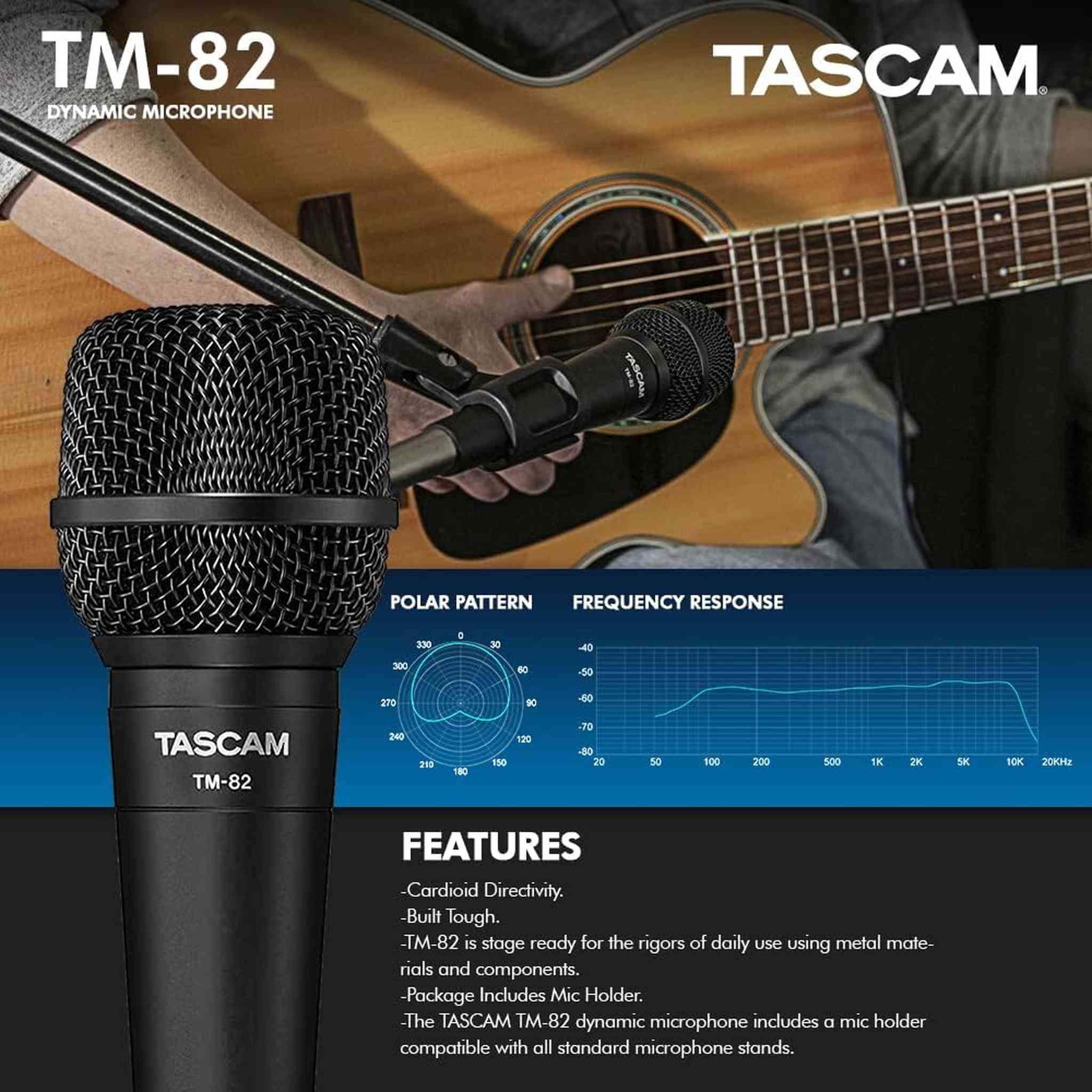 Tascam Dynamic Microphone, Black TM-82 Tascam