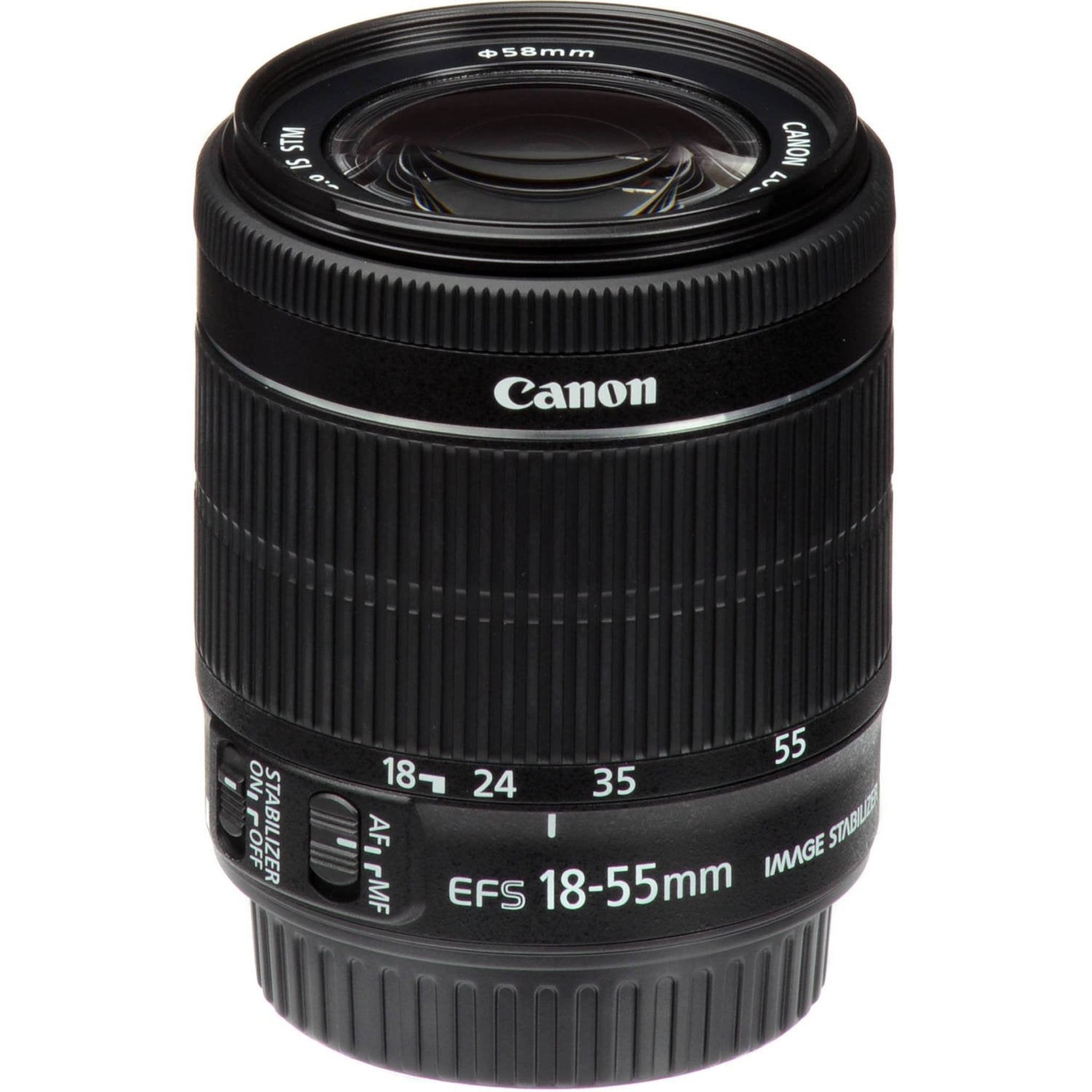 Canon EF-S 18-55mm f/3.5-5.6 IS STM Lens 8114B002 + 58mm 3 Piece Filter Kit + Deluxe Lens Pouch + 58mm 2x Telephoto Lens Bundle