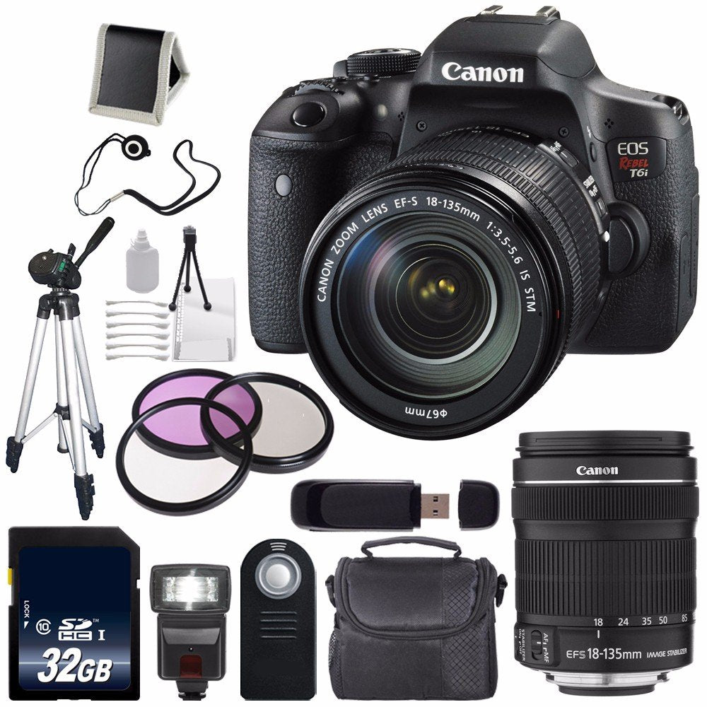 Canon EOS Rebel T6i DSLR Camera with EF-S 18-135mm f/3.5-5.6 is STM Lens 0591C005 + 67mm 3 Piece Filter Kit (Internation