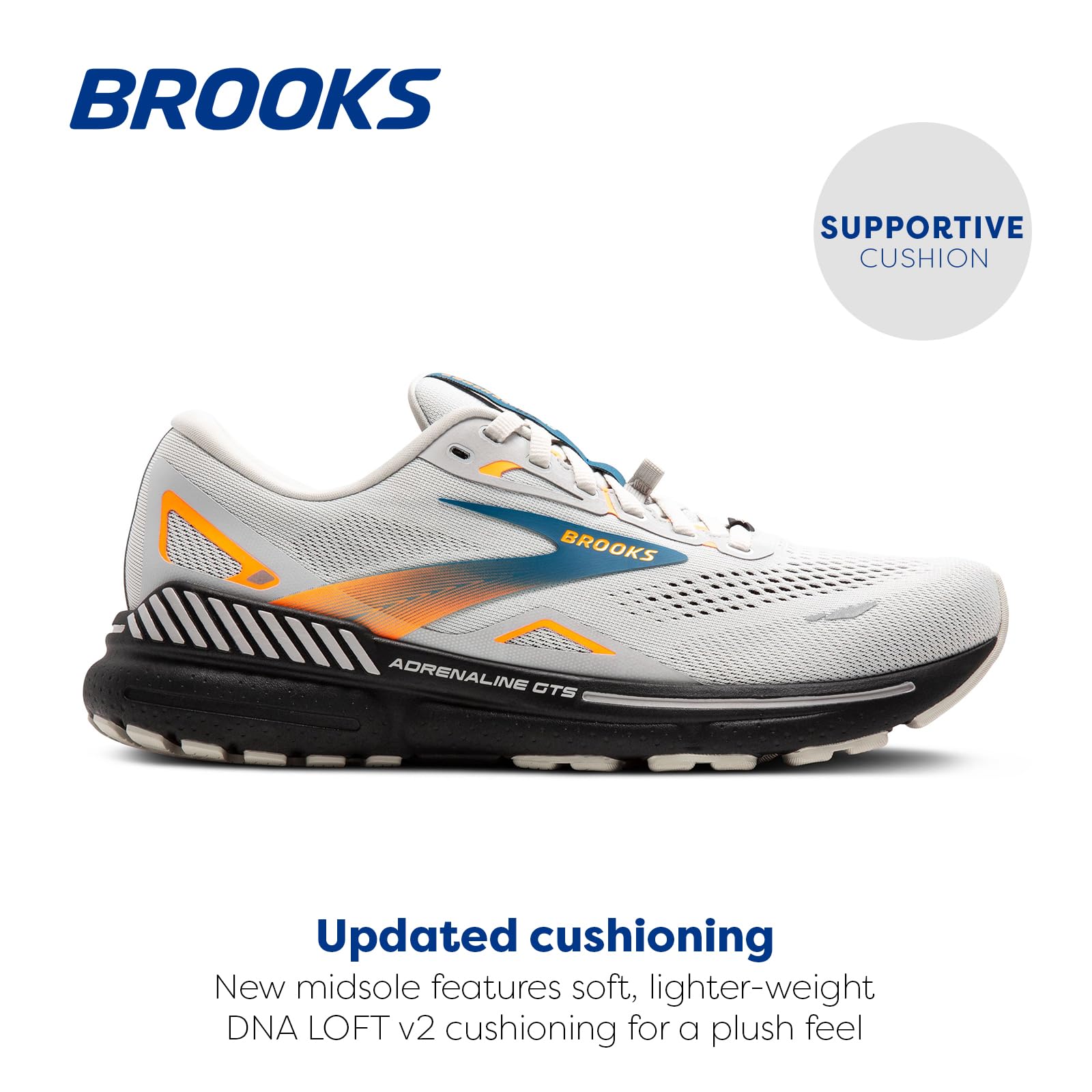 Brooks Men’s Adrenaline GTS 23 GTX Waterproof Supportive Running Shoe - Oyster Mushroom/Orange/Blue - 12.5 Medium
