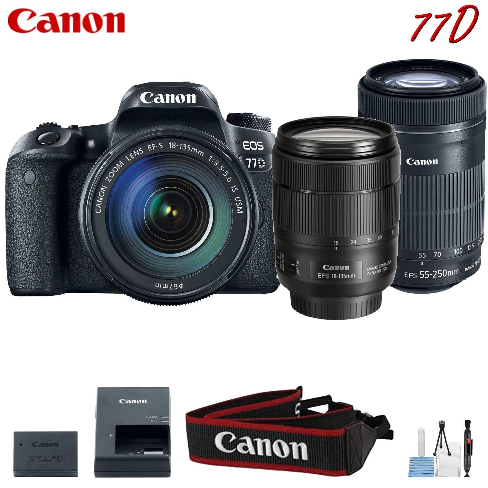 Canon EOS 77D Digital SLR Camera with 18-135mm & 55-250mm Lenses Kit International Model Canon