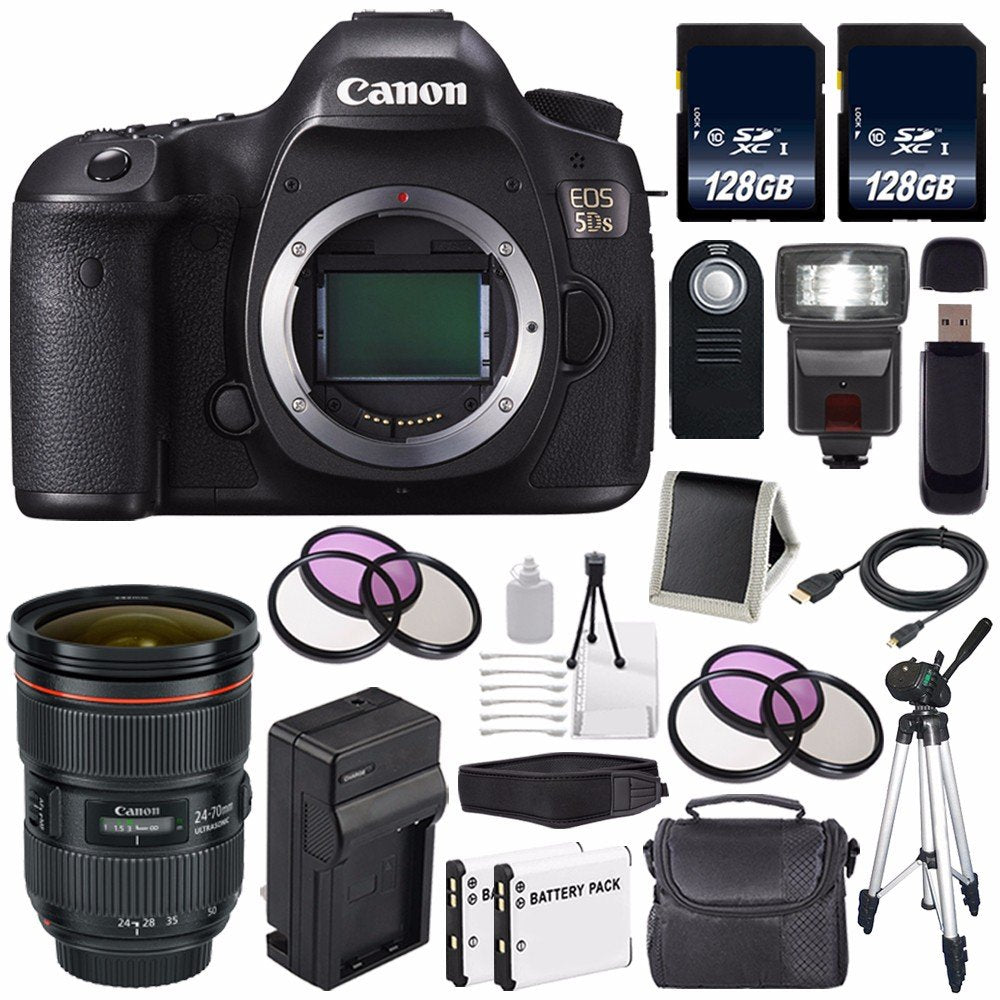 Canon EOS 5DS DSLR Camera International Model 0581C002 + Canon EF 24-70mm f/2.8L II USM Lens + LP-E6 Battery + 128GB S
