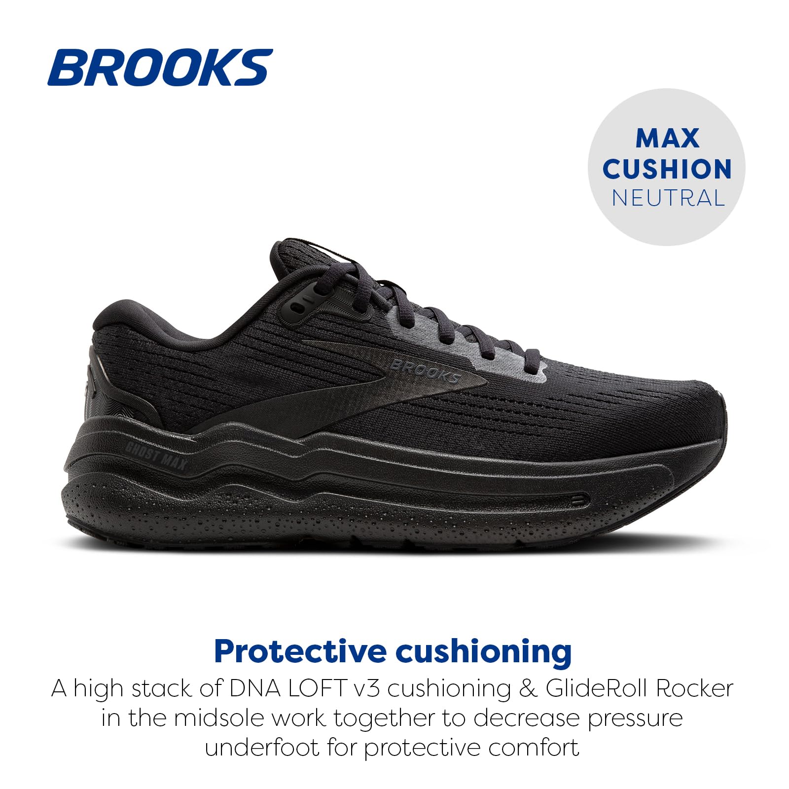 Brooks Women’s Ghost Max 2 Neutral Running & Walking Shoe - Black/Black/Ebony - 11.5 Wide