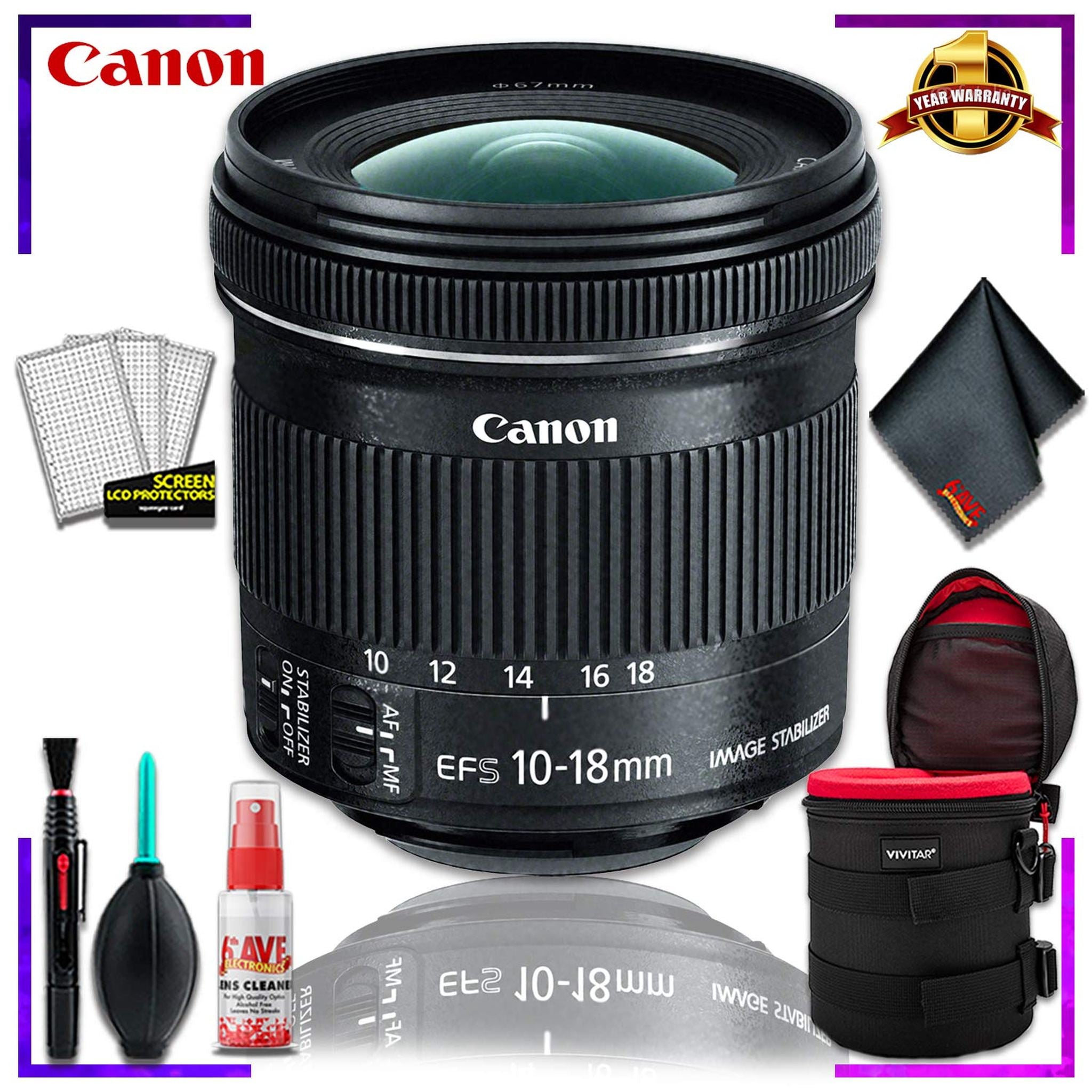 Canon EF-S 10-18mm f.4.5-5.6 is STM Lens International Model + 4.5 inch Vivitar Premium Lens Case + Cleaning Kit - Used Canon