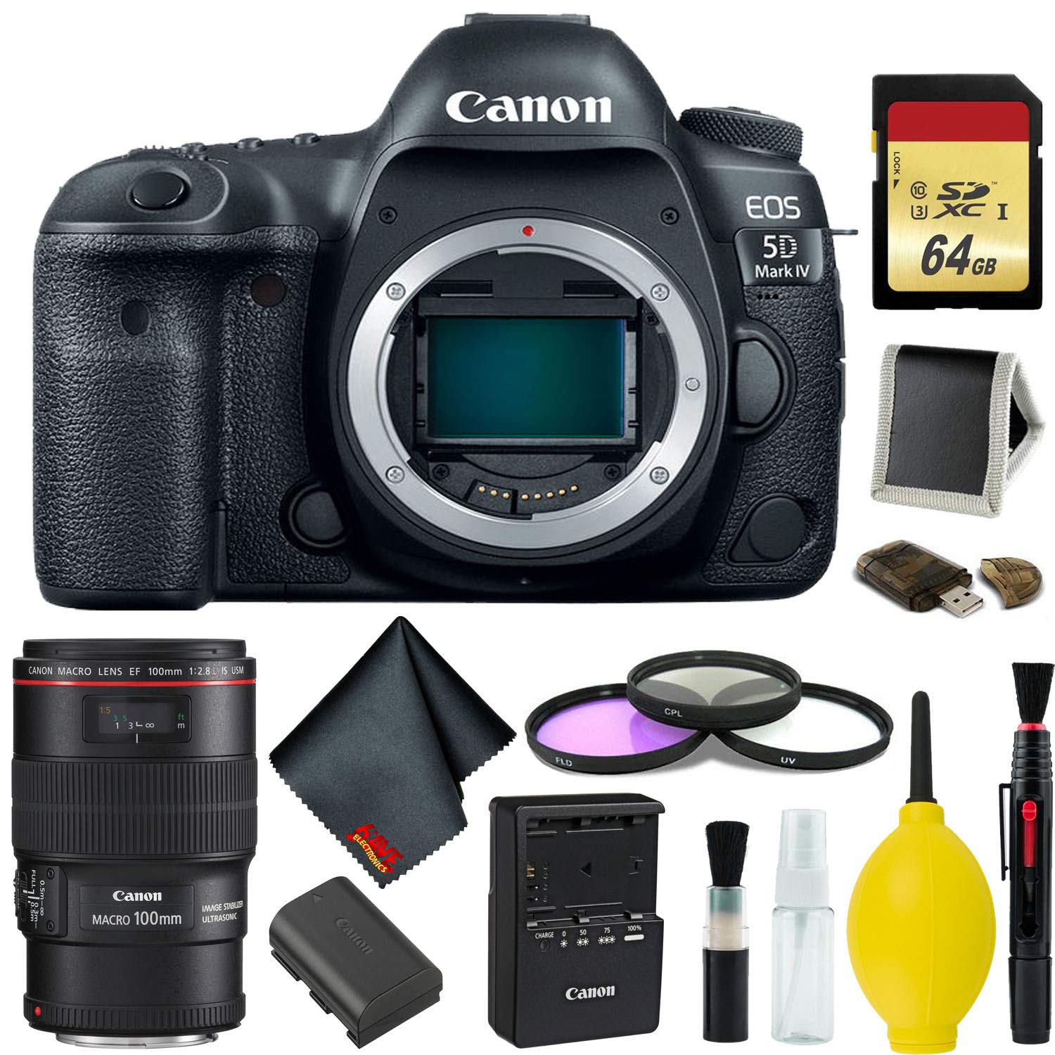 Canon EOS 5D Mark IV DSLR Camera Body Only Complete Kit (International Model) w/Canon EF 100mm f/2.8L Macro is USM Lens