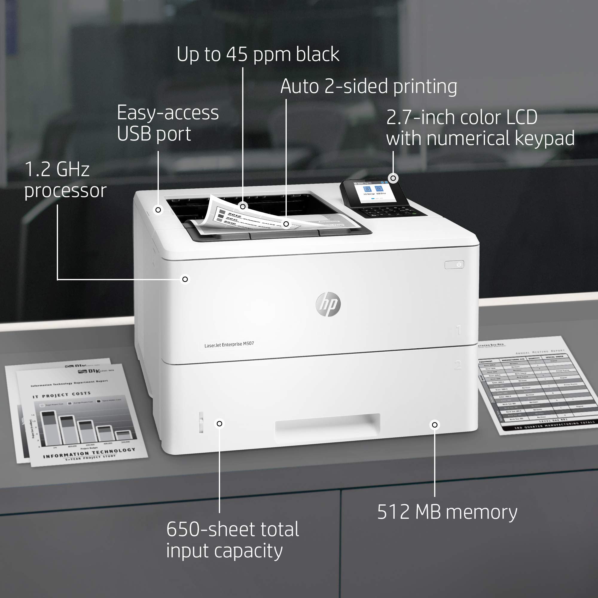 HP Laserjet Enterprise M507dn with One-Year, Next-Business Day, Onsite Warranty (1PV87A)
