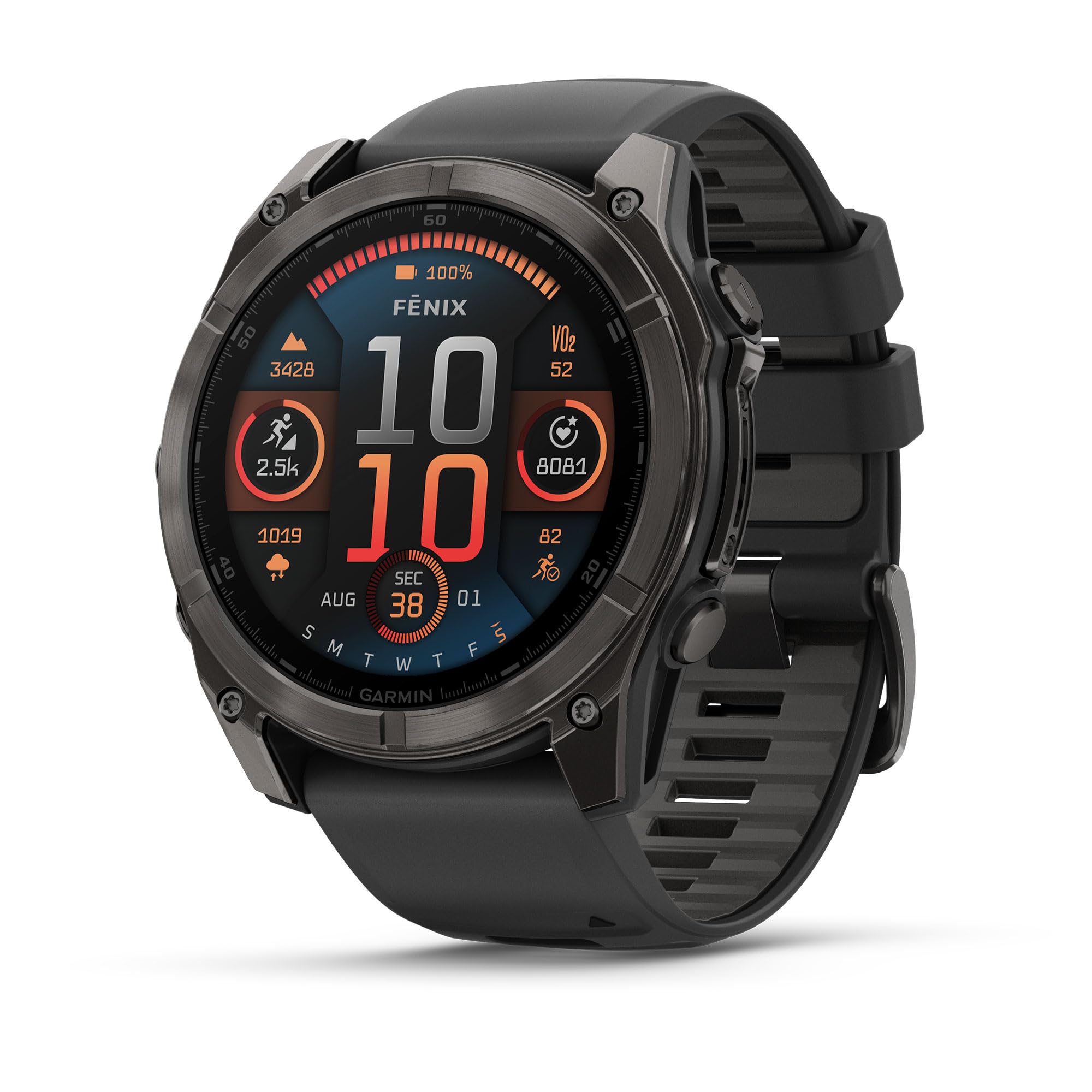 Garmin fēnix® 8 - 51 mm, AMOLED, Sapphire, Premium Multisport GPS Smartwatch, Long-Lasting Battery Life, Dive-Rated, Built-in LED Flashlight, Carbon Gray DLC Titanium with Pebble Gray Band