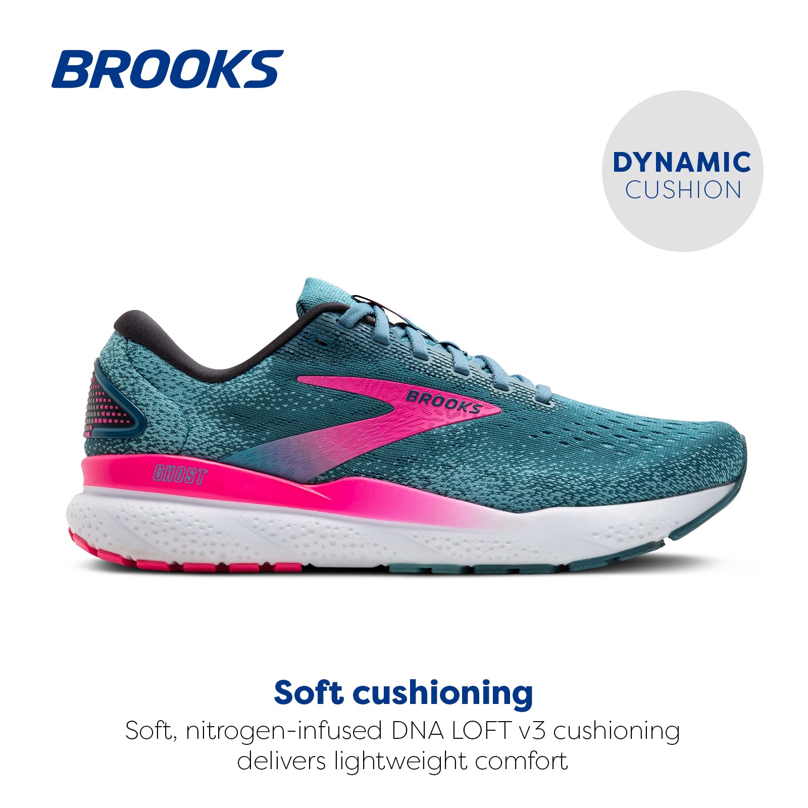 Brooks Women’s Ghost 16 Neutral Running Shoe - Blue/Pink/Moroccan Blue - 7 Medium