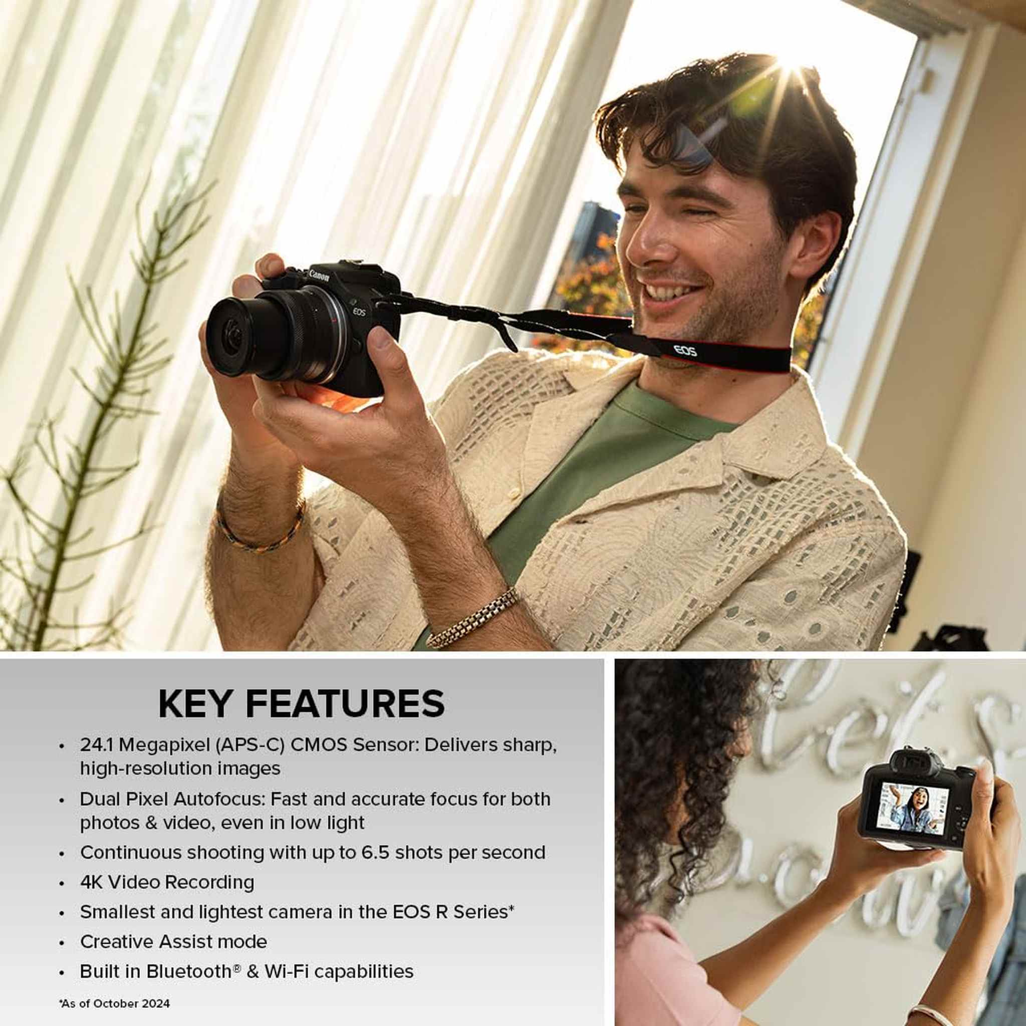 Canon EOS R100 Mirrorless Camera RF-S18-45mm F4.5-6.3 is STM Lens Kit, 24.1 Megapixel CMOS APS-C Sensor, 4K Video, Wi-Fi & Bluetooth, Beginner Photographers and Creators, Digital Camera, Black
