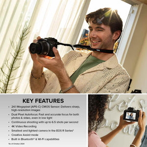 Canon EOS R100 Mirrorless Camera RF-S18-45mm F4.5-6.3 is STM Lens Kit, 24.1 Megapixel CMOS APS-C Sensor, 4K Video, Wi-Fi & Bluetooth, Beginner Photographers and Creators, Digital Camera, Black