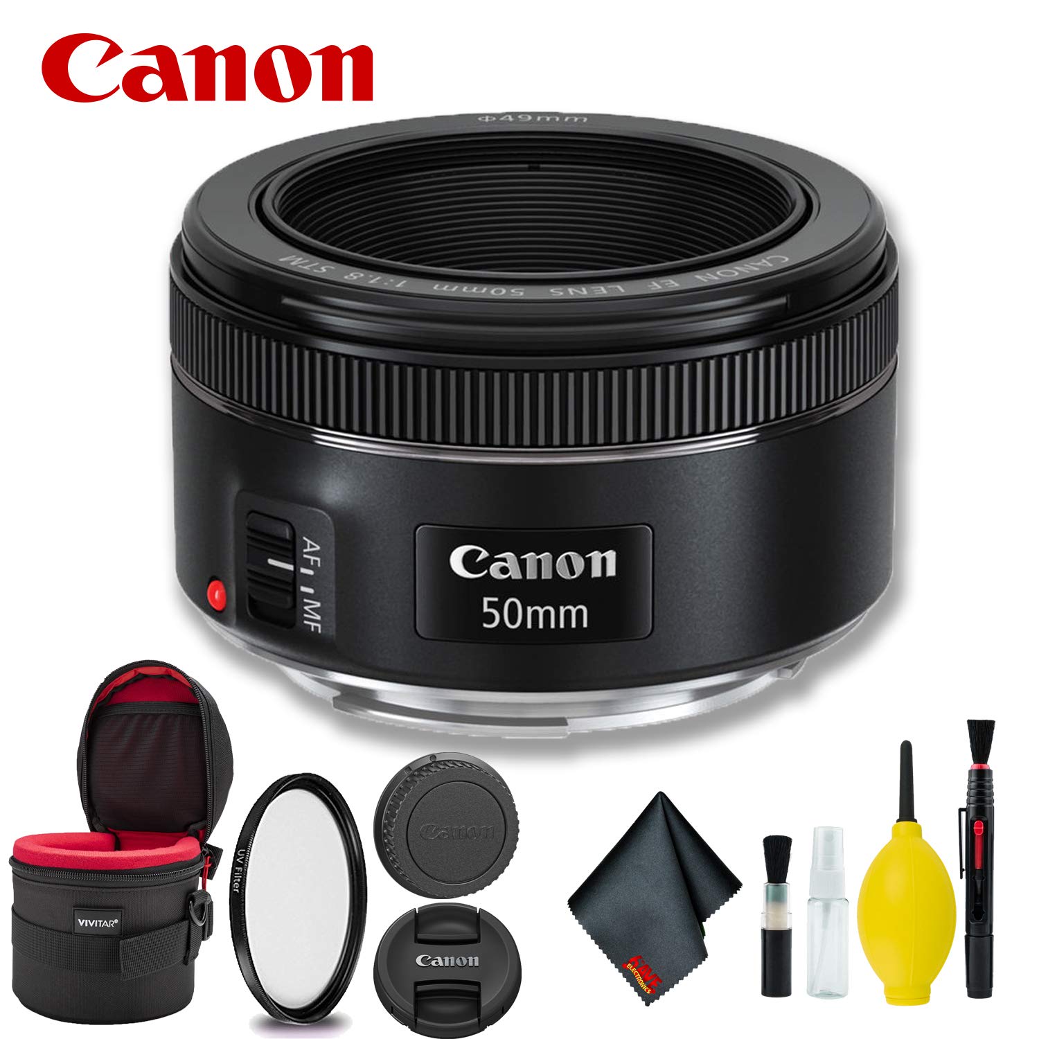 Canon EF 50mm f/1.8 STM Lens (International Model) w/Filter + Lens Case Bundle