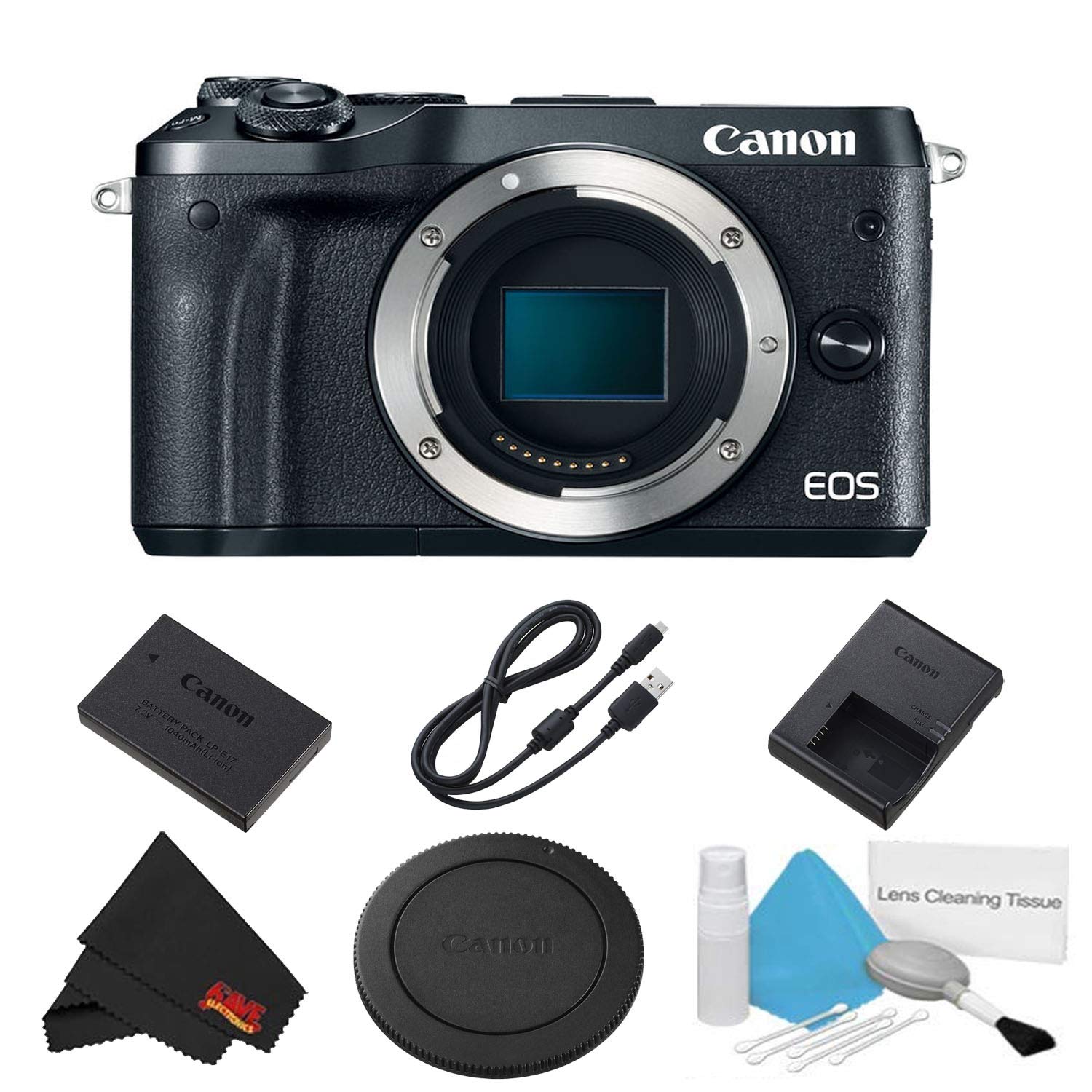 Canon EOS M6 Mirrorless Digital Camera Body Only Black Basic Bundle - International Model