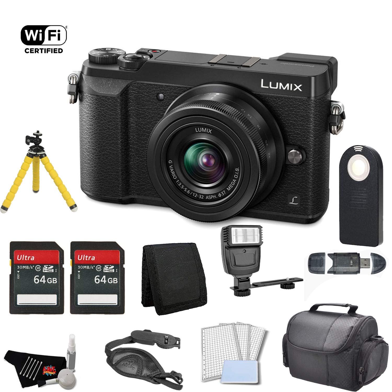 Panasonic Lumix DMC-GX85 4k Mirrorless Micro Four Thirds Digital Camera with 12-32mm Lens (Black) Bundle with 2X 64GB Me