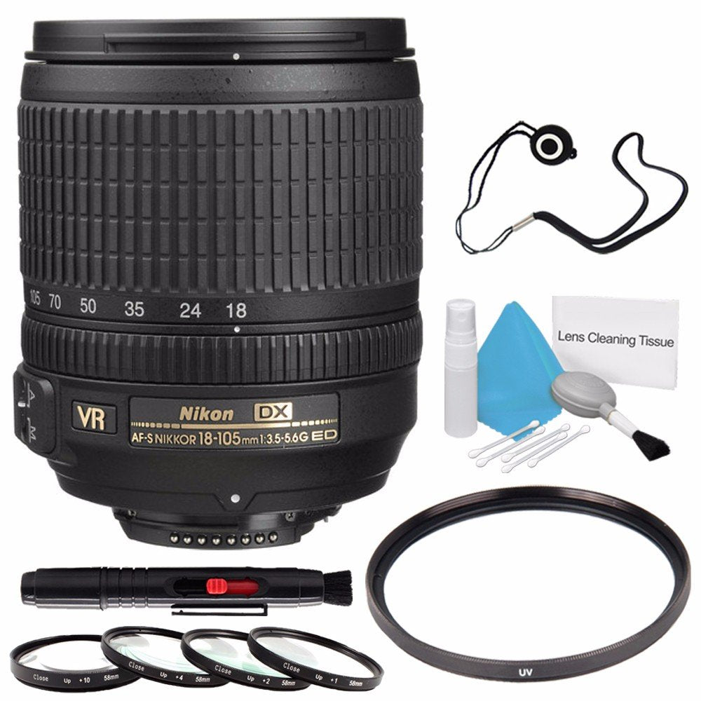 Nikon 18-105mm f/3.5-5.6 AF-S DX ED VR Nikkor Lens (International Model) + 67mm UV Filter + 67mm Macro Close Up Kit