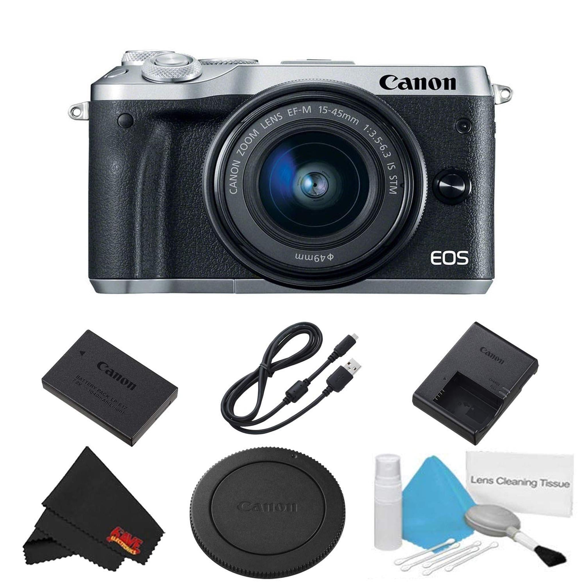 Canon EOS M6 Mirrorless Digital Camera with 15-45mm Lens Silver Basic Bundle - International Model Canon