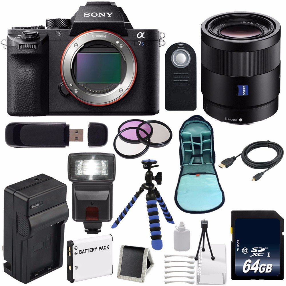 Sony Alpha a7S II a7S Mark II a7SII ILCE7SM2/B Mirrorless Digital Camera (International Model) + Sony Sonnar T FE 55mm Lens Ultimate Bundle