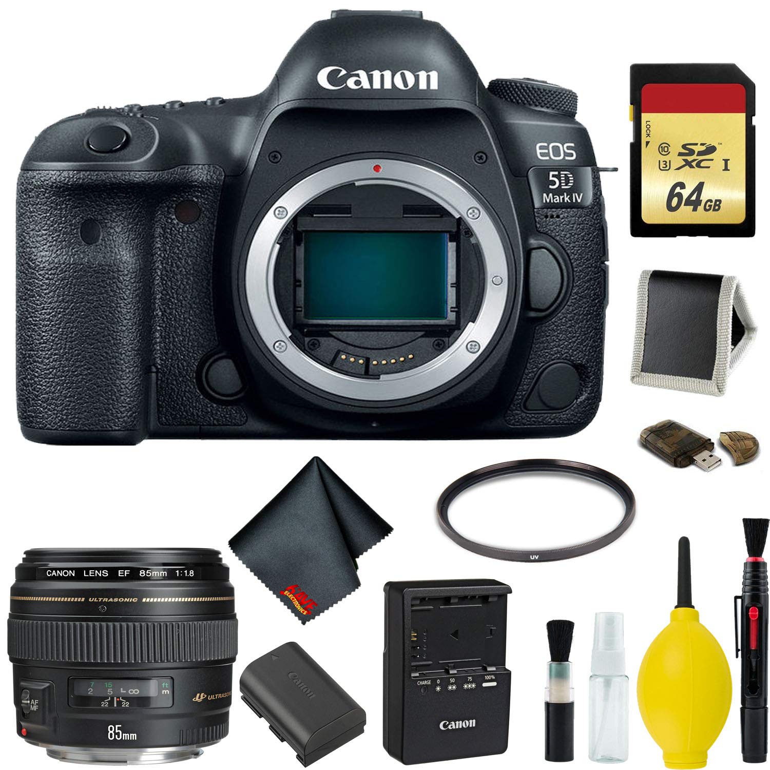 Canon EOS 5D Mark IV DSLR Camera Body Only Memory Kit (International Model) w/Canon EF 85mm f/1.8 USM Lens - Internation