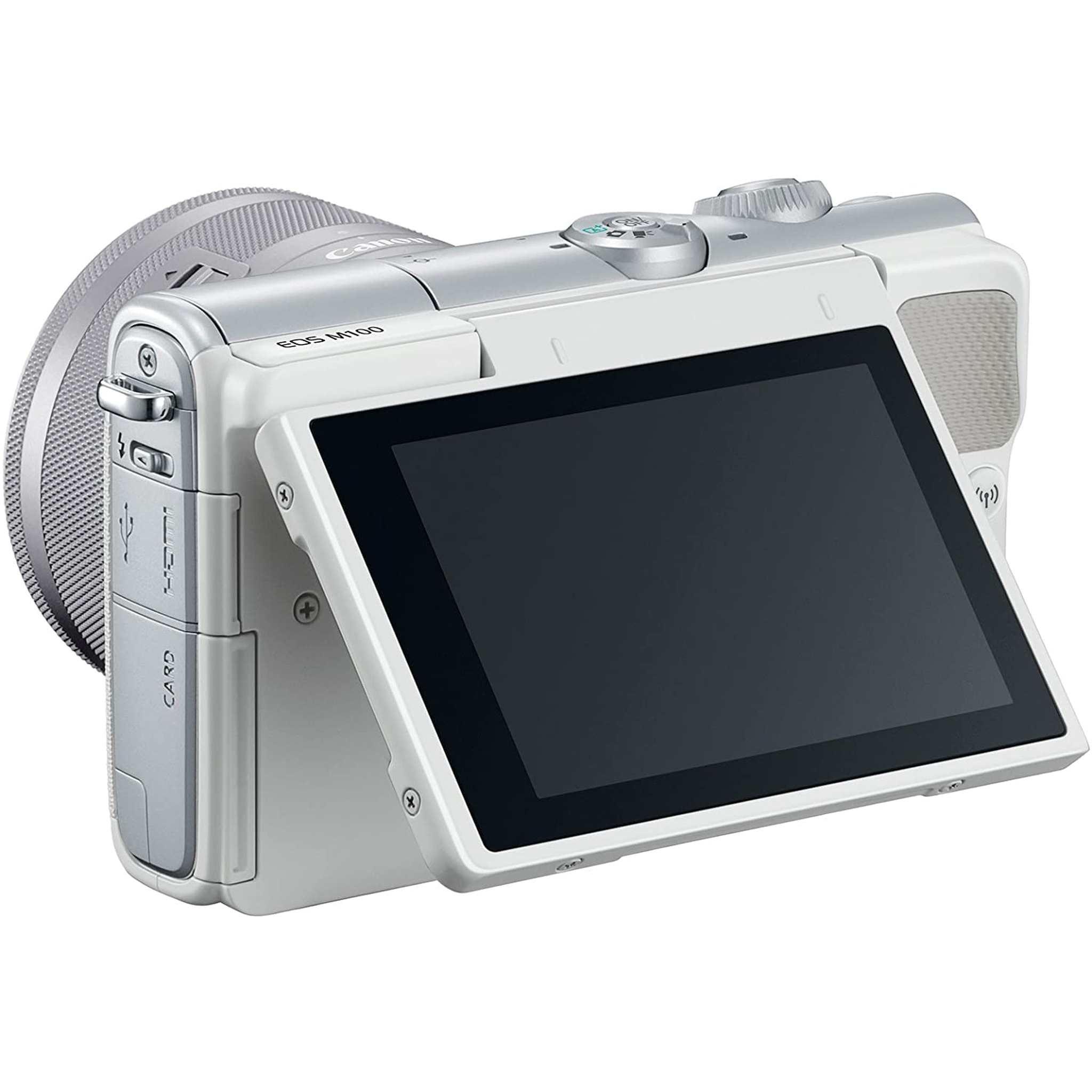 Canon EOS M100 Mirrorless Digital Camera - White with 15-45mm Lens International Model - Used