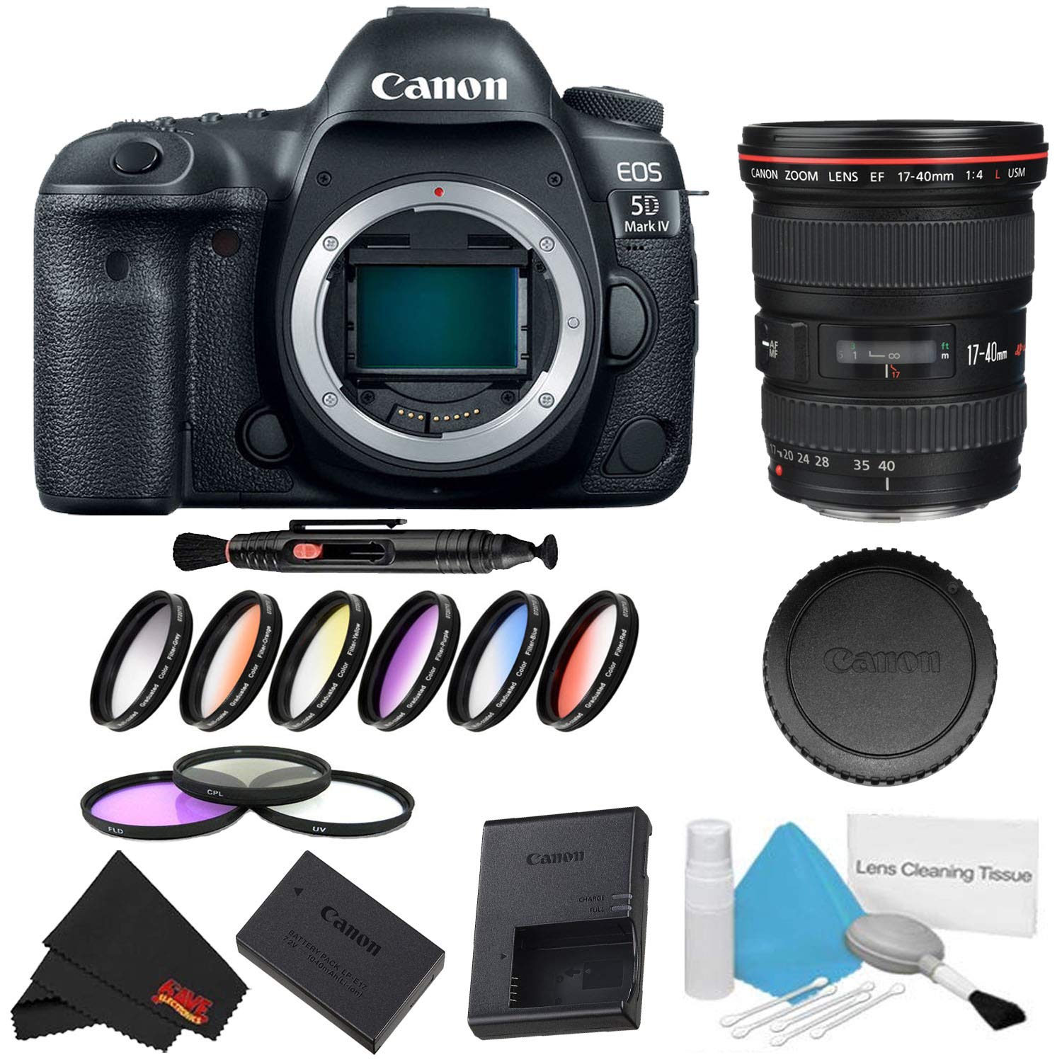 Canon EOS 5D Mark IV DSLR Camera (Body Only) 9 Piece Filter Kit w/ 17-40mm 4.0 USM L Lens - International Model