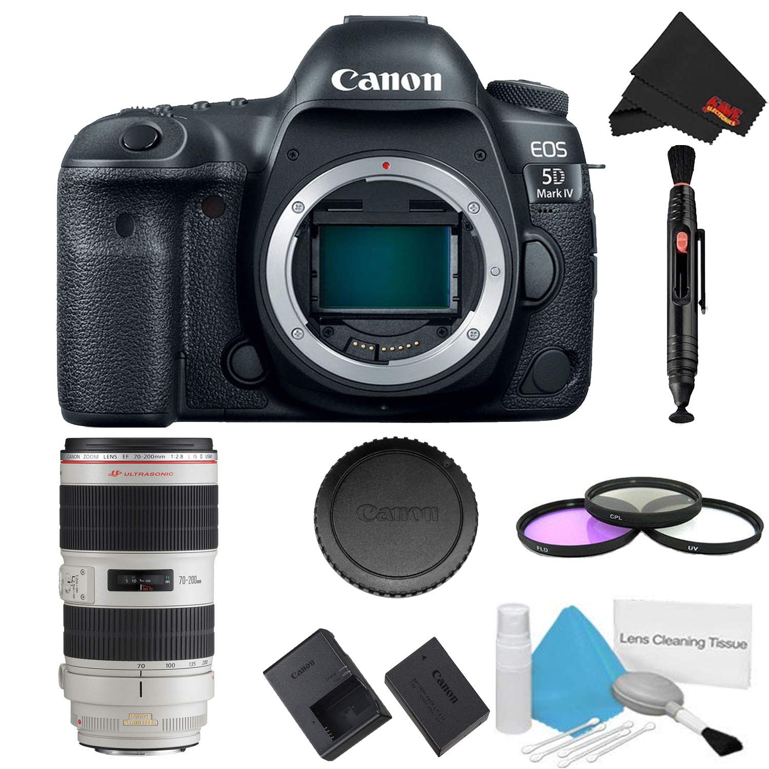Canon EOS 5D Mark IV DSLR Camera Body Only 3 Piece Filter Kit w/ 70-200mm 2.8L USM is II Lens - International Model