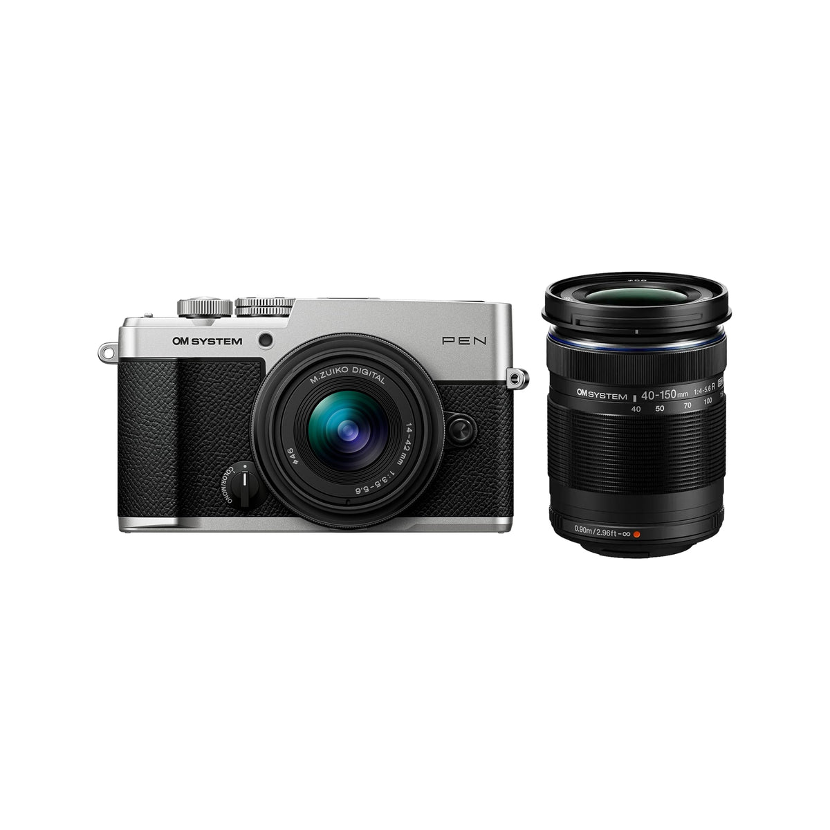 OM SYSTEM Pen Silver w/M.Zuiko 14-42mm F3.5-5.6 III & M.Zuiko Digital ED 40-150mm F4.0-5.6 R Black Mirrorless Camera Compact Creative Profile 4K Video AI Autofocus Image Stabilization for Everyday