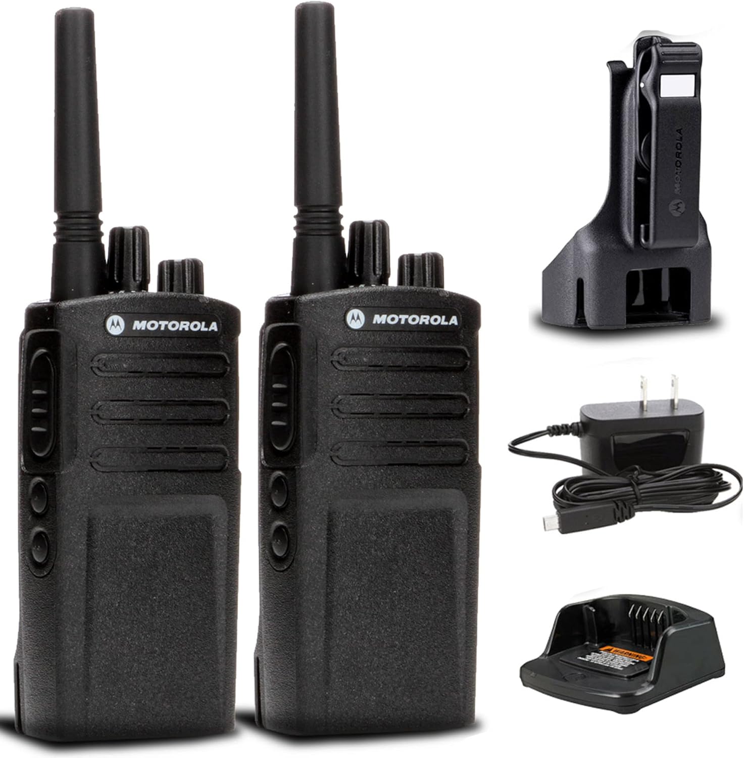 2 x Motorola RMV2080 On-Site 2-Way Business Radio + Mic Cleaner Spray + More