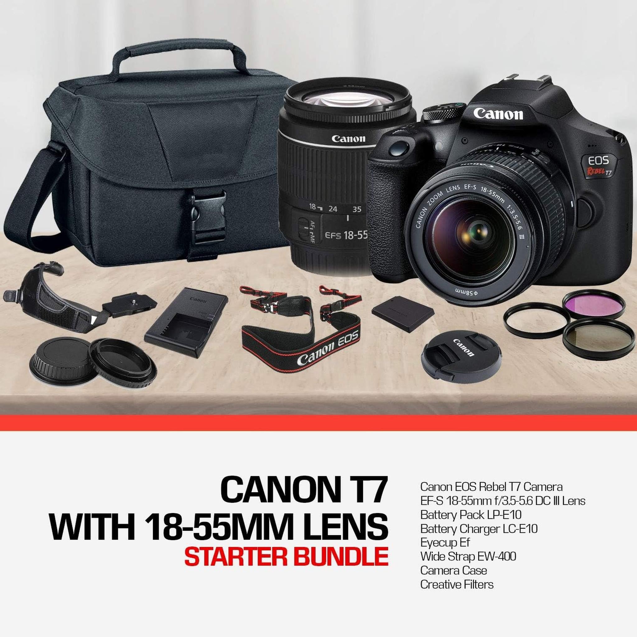 Canon Rebel T7 DSLR Camera with 18-55mm DC III Lens Kit and Carrying Case, Creative Filters, Cleaning Kit, and More - Used Canon
