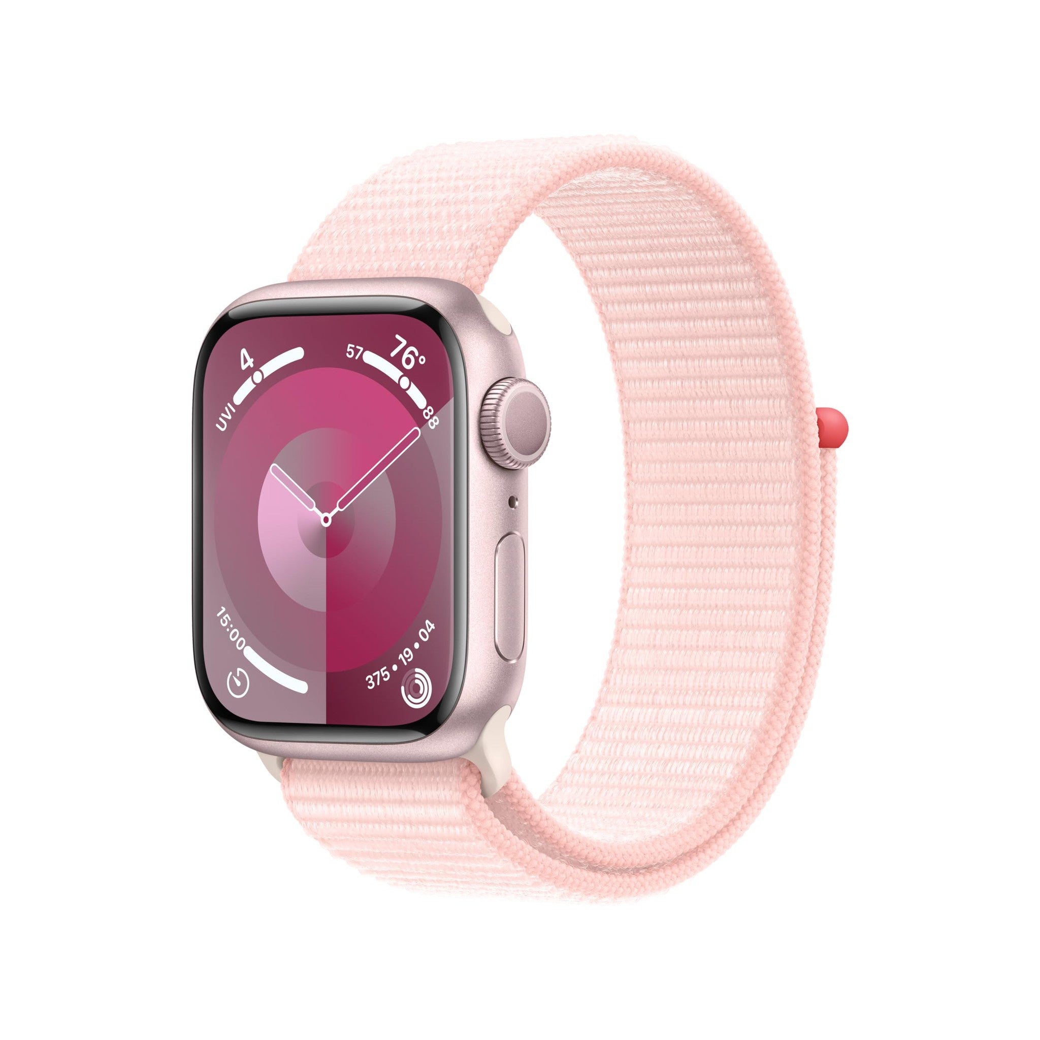 Apple Watch Series 9 GPS 41mm Smartwatch with Pink Aluminum Case with Light Pink Sport Loop One Size. Fitness Tracker, ECG Apps, Always-On Retina Display, Carbon Neutral - Used Apple