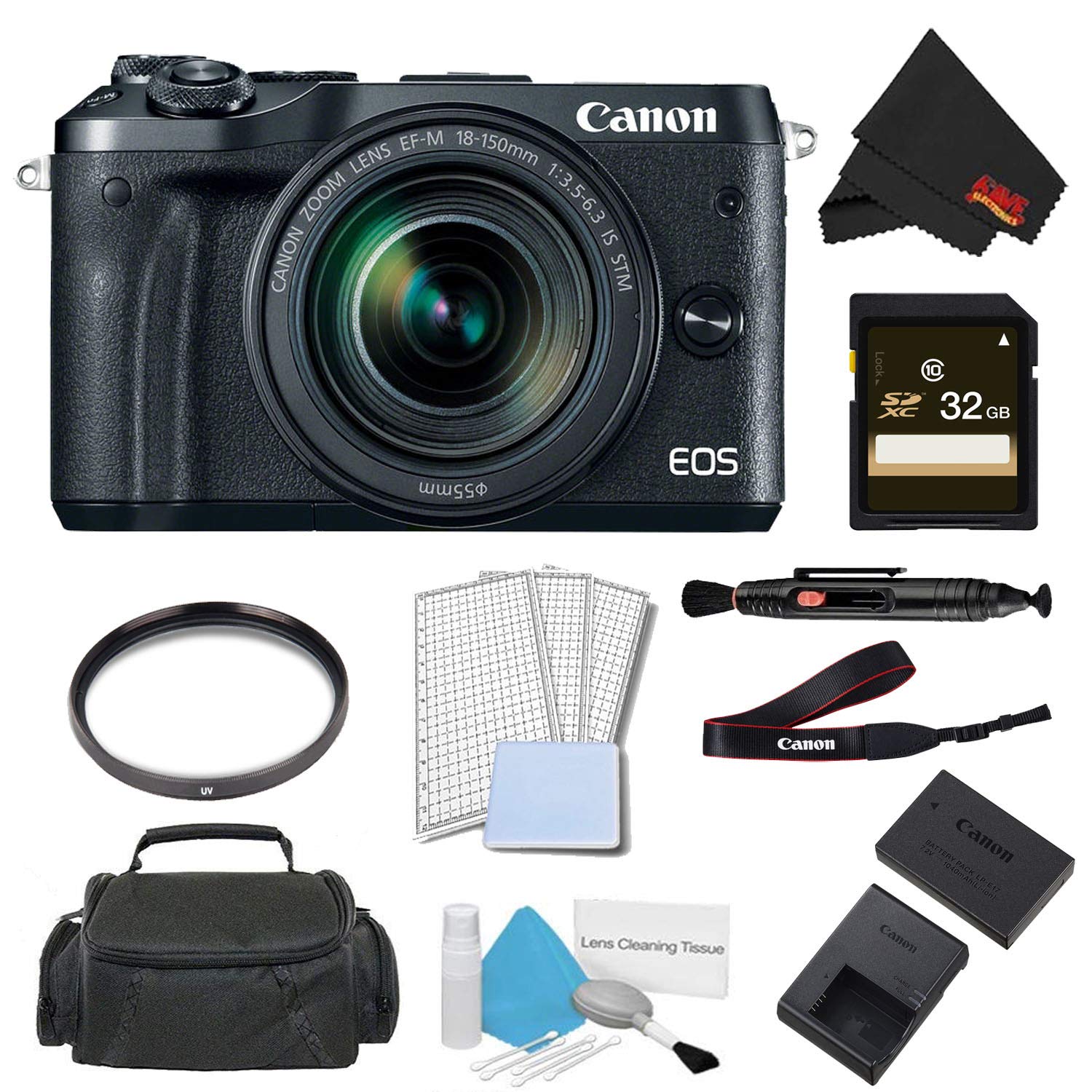 Canon EOS M6 Mirrorless Digital Camera with 18-150mm Lens Advanced Bundle w/ 32GB Memory Card - International Model