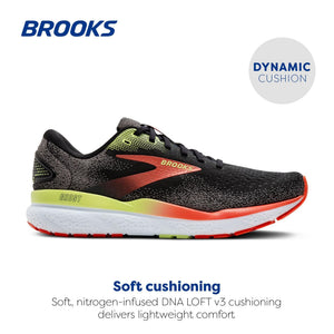 Brooks Men’s Ghost 16 Neutral Running Shoe - Black/Mandarin Red/Green - 8 Medium
