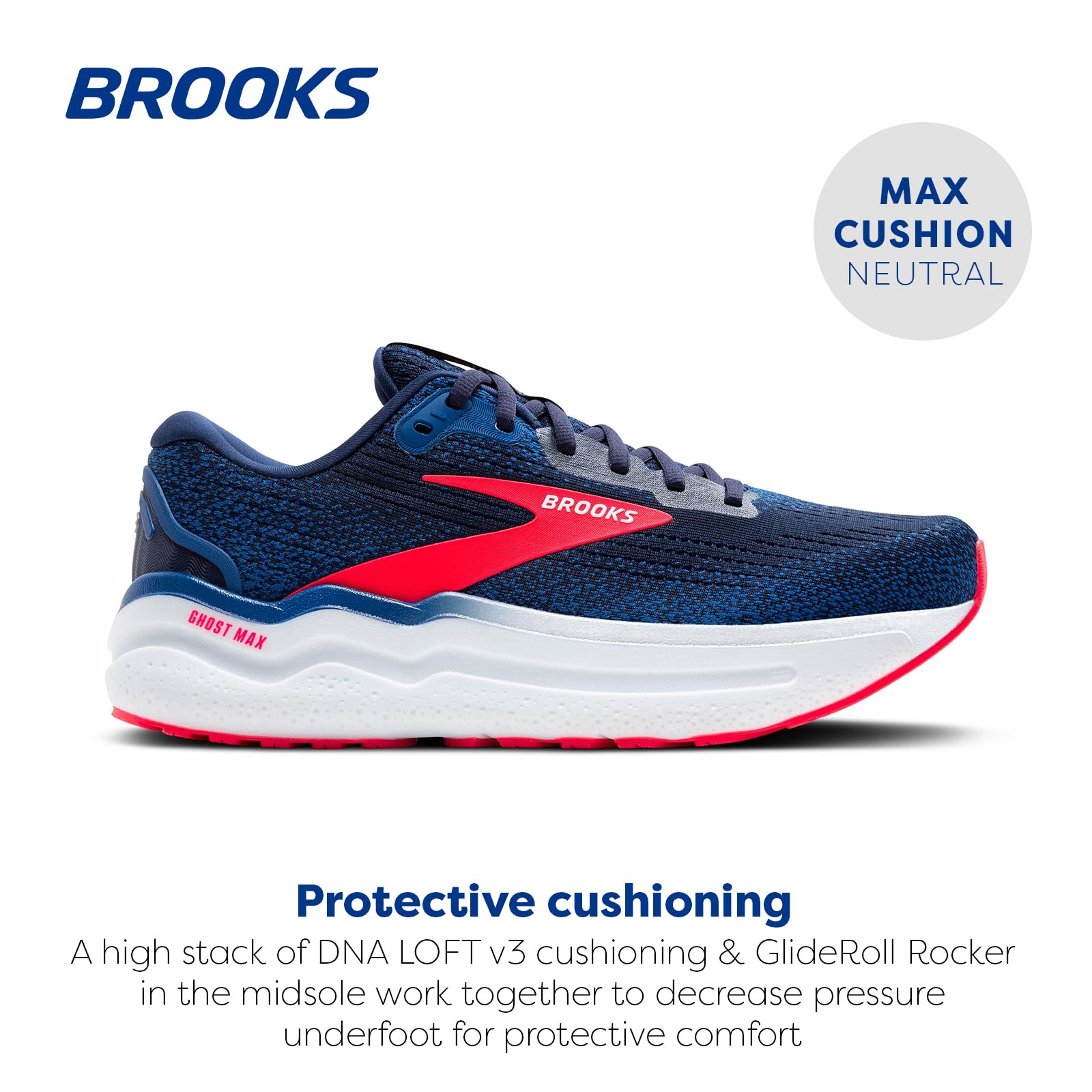 Brooks Women’s Ghost Max 2 Neutral Running & Walking Shoe - Peacoat/True Blue/Diva Pink - 7.5 Medium