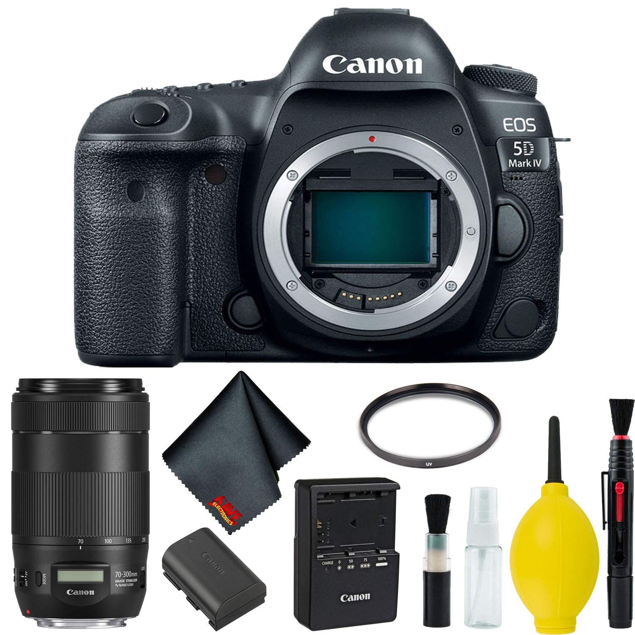 Canon EOS 5D Mark IV DSLR Camera Body Only Basic Kit International Model w/Canon EF 70-300mm f/4-5.6 is II USM Lens -