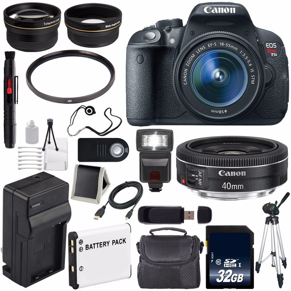 6Ave Canon EOS Rebel T5i 18 MP CMOS Digital SLR Camera w/EF-S 18-55mm Lens International Version (no Warranty) + Canon E