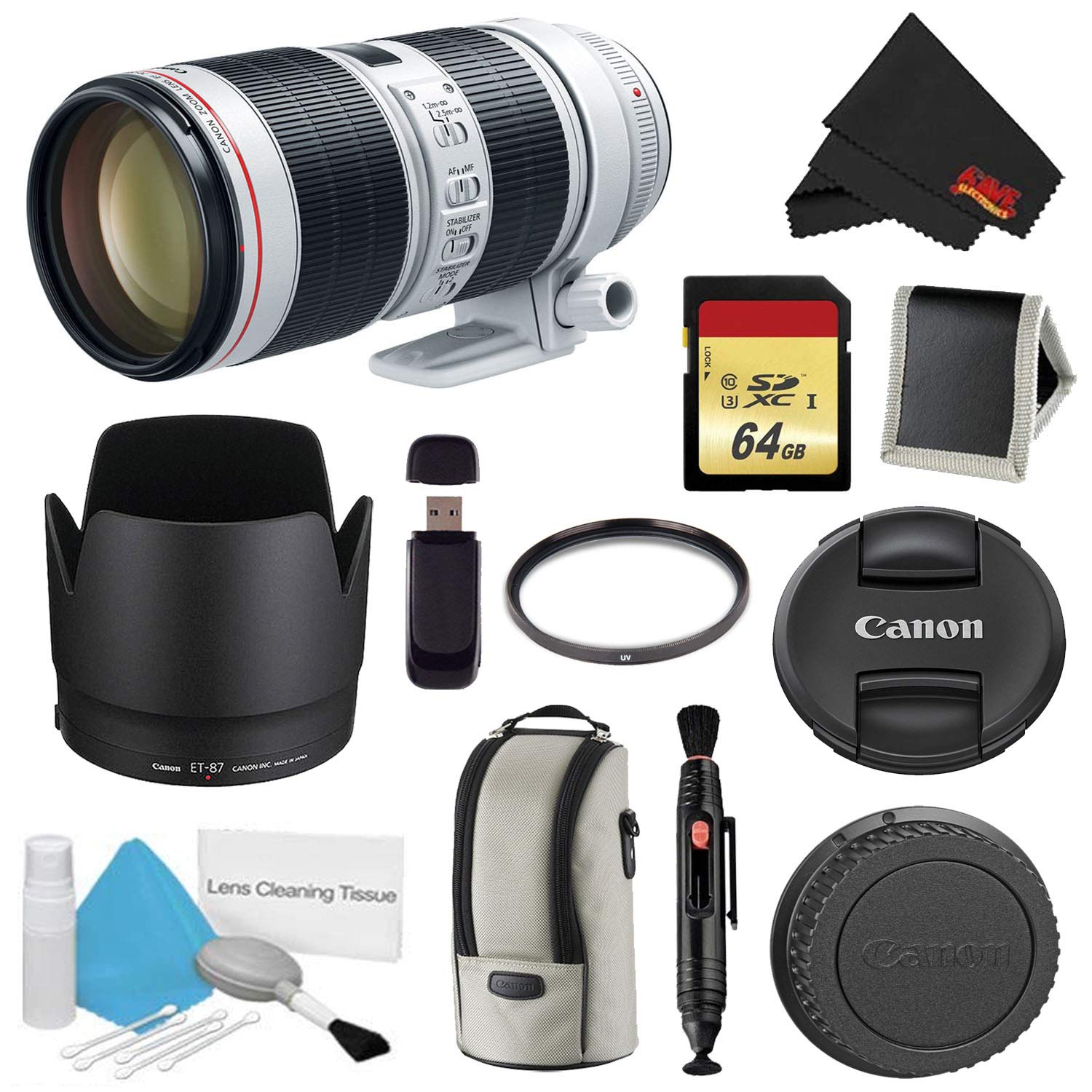 Canon EF 70-200mm f/2.8L is III USM Lens Bundle w/ 64GB Memory Card + Accessories, and UV Filter (International Model)