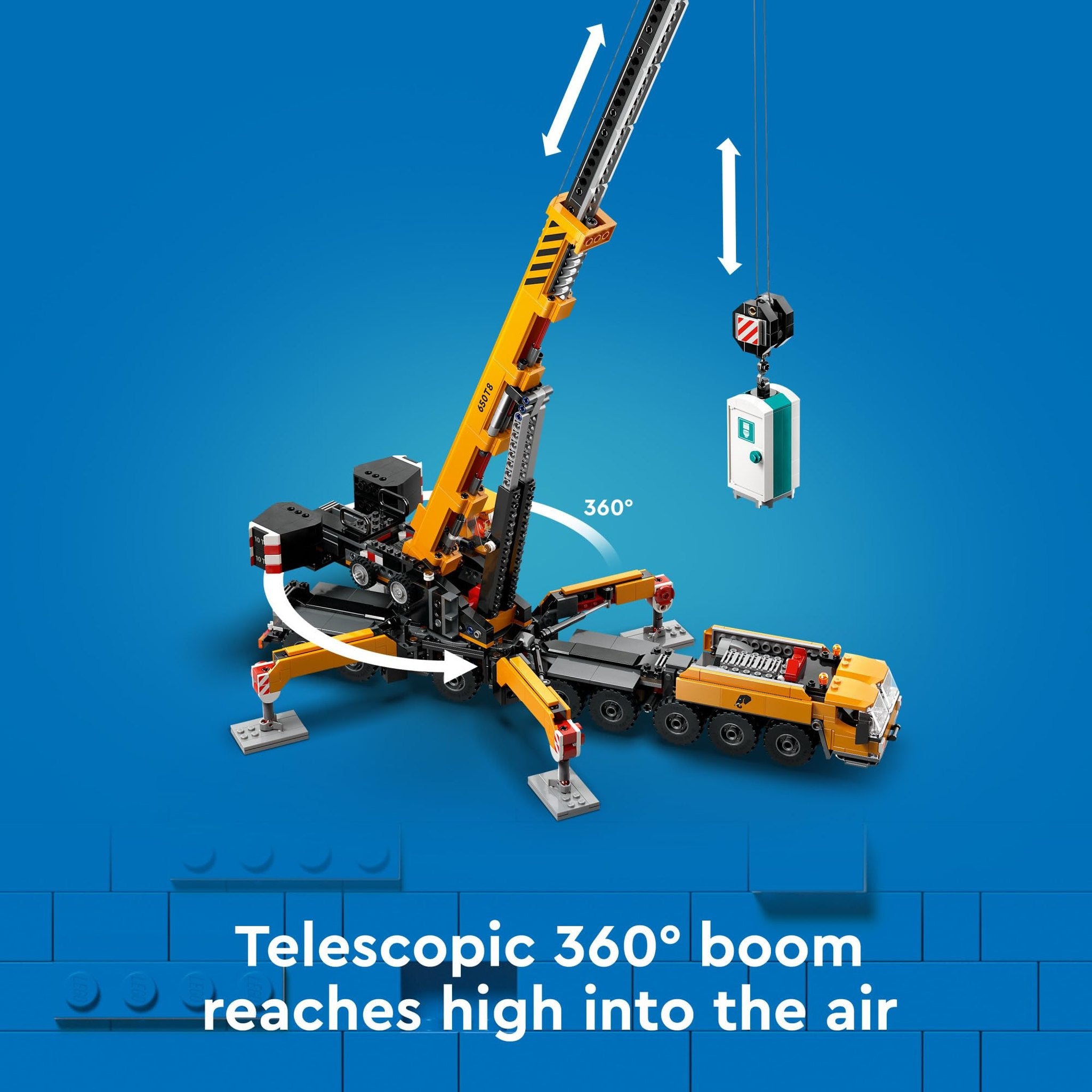 LEGO City Yellow Mobile Construction Crane Toy Set for Boys and Girls, Long Extendable Boom and 4 Worker Minifigures Included for Imaginative Role Play, Construction Toy Birthday Gift for Kids, 60409