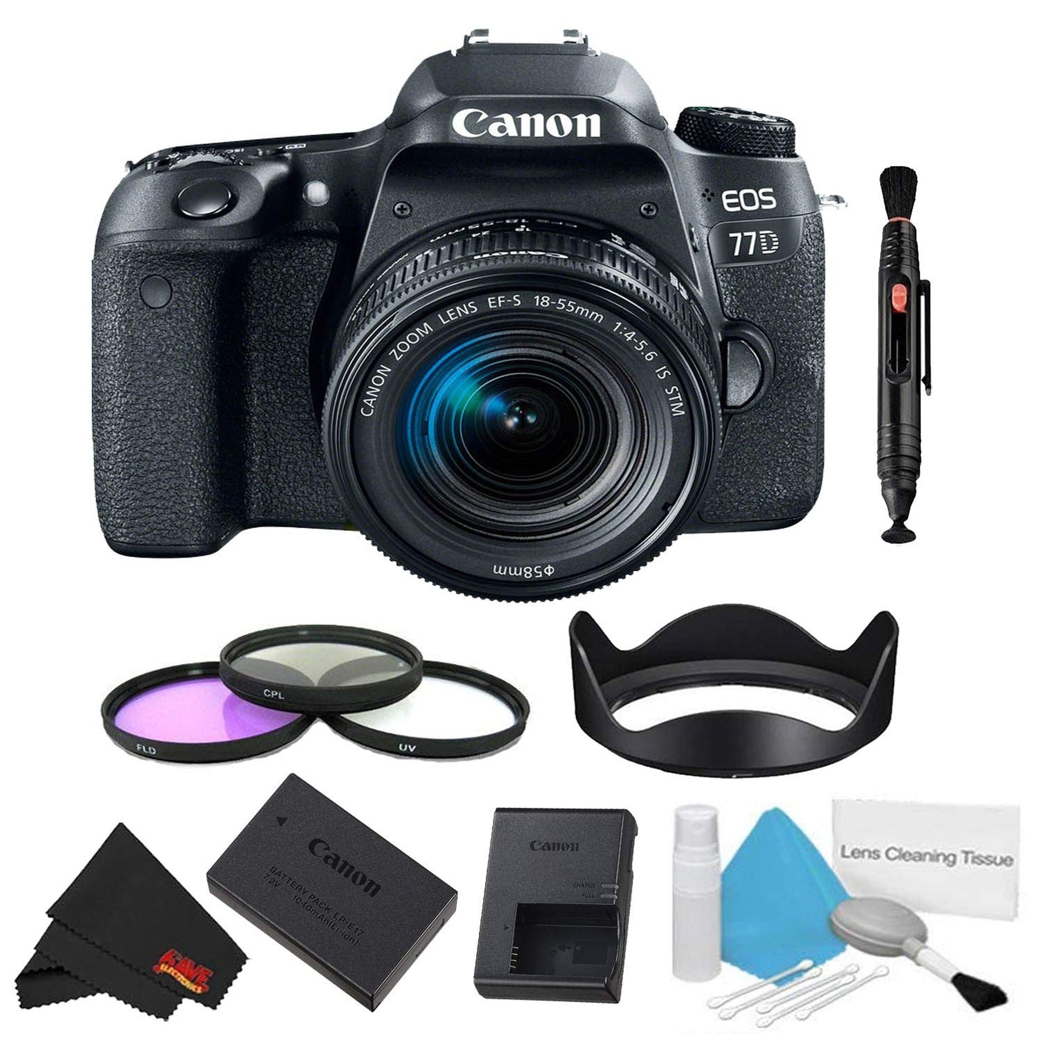 Canon EOS 77D DSLR Camera 18-55mm Lens Bundle w/ 3 Piece Filter Kit International Model Canon