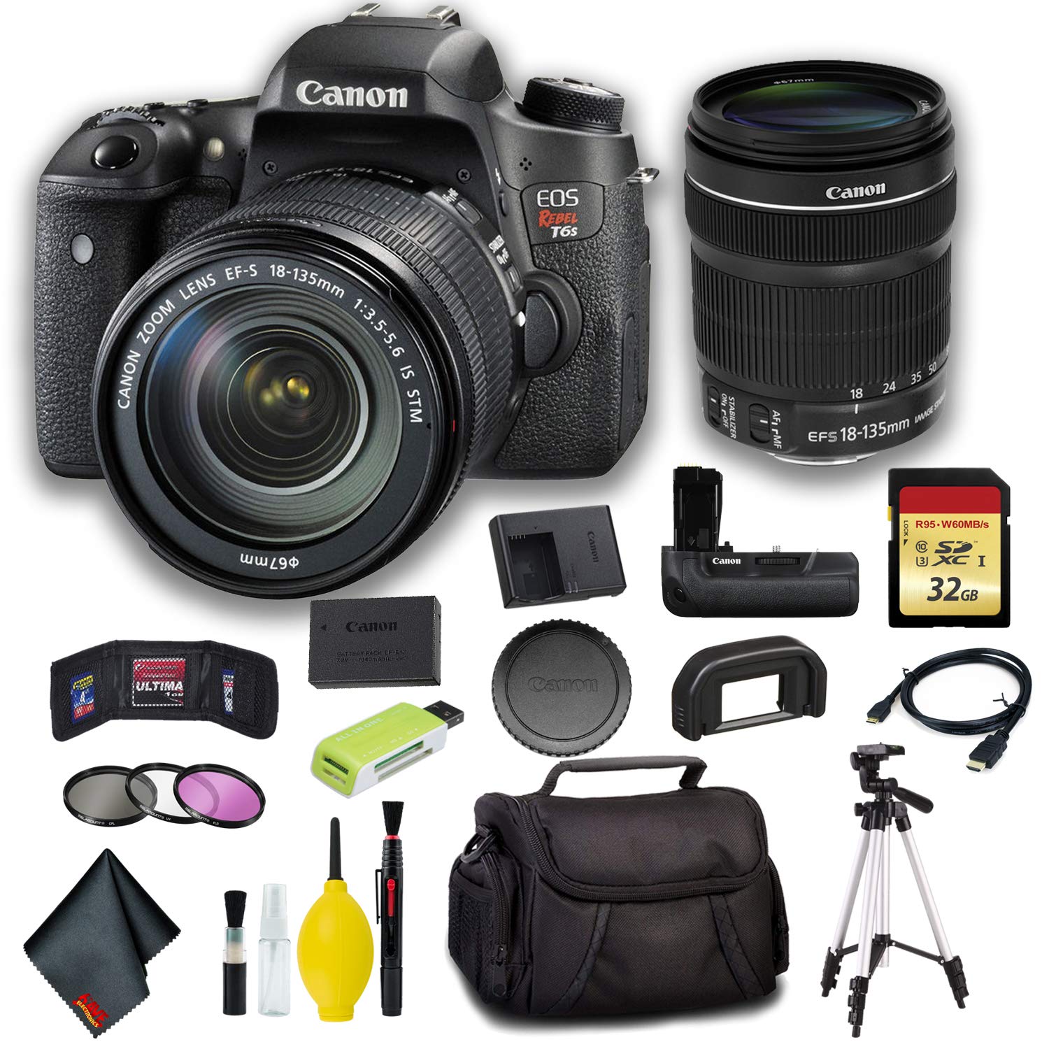 Canon EOS Rebel T6s DSLR Camera with 18-135mm Lens + 32GB Pro Bundle