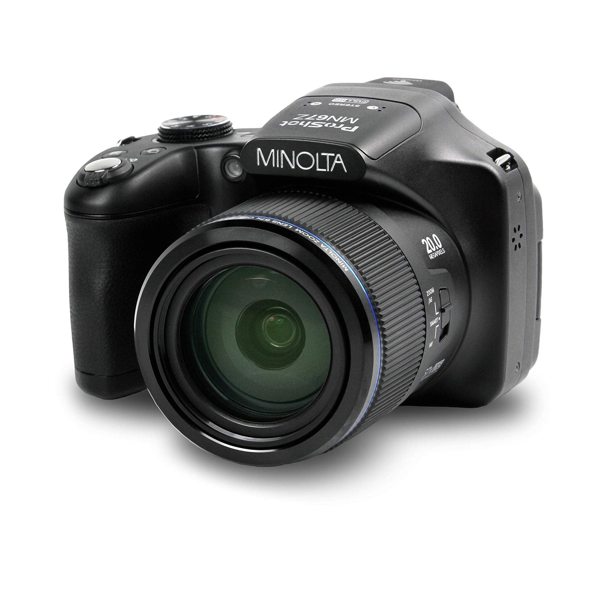 Minolta Pro Shot 20 Mega Pixel HD Digital Camera with 67X Optical Zoom, Full 1080P HD Video & 16GB SD Card, Black Minolta