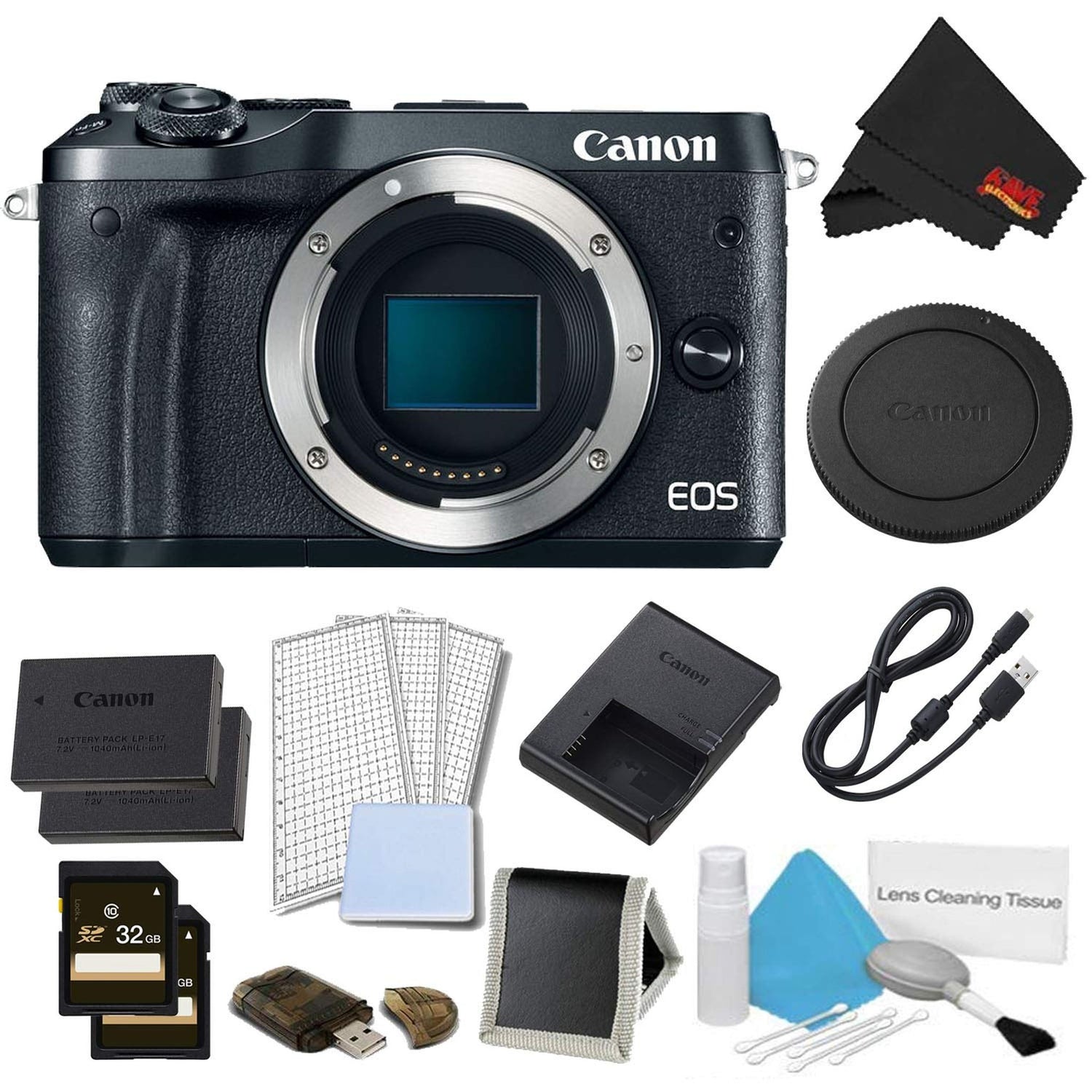 Canon EOS M6 Mirrorless Digital Camera Body Only Black Pro Bundle - International Model