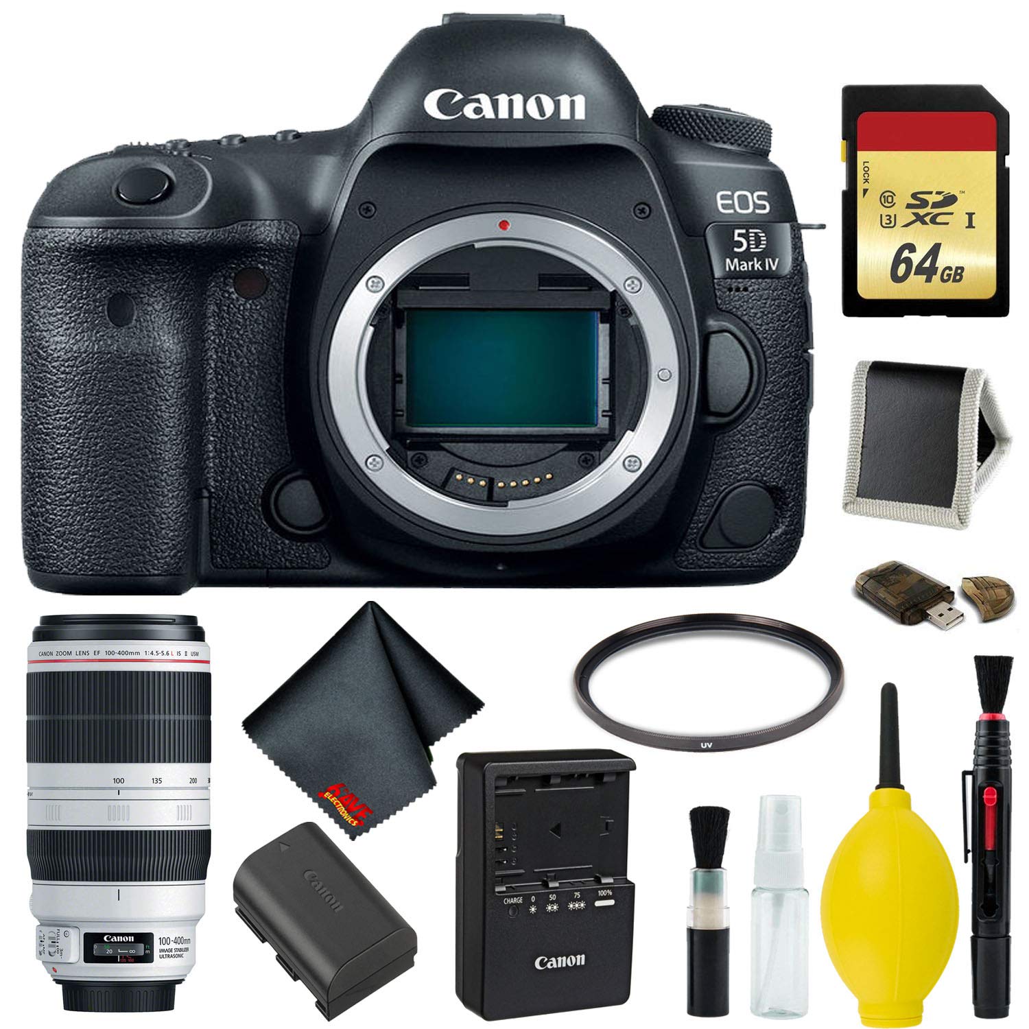 Canon EOS 5D Mark IV DSLR Camera Body Only Memory Kit (International Model) w/Canon EF 100-400mm f/4.5-5.6L is II USM Le