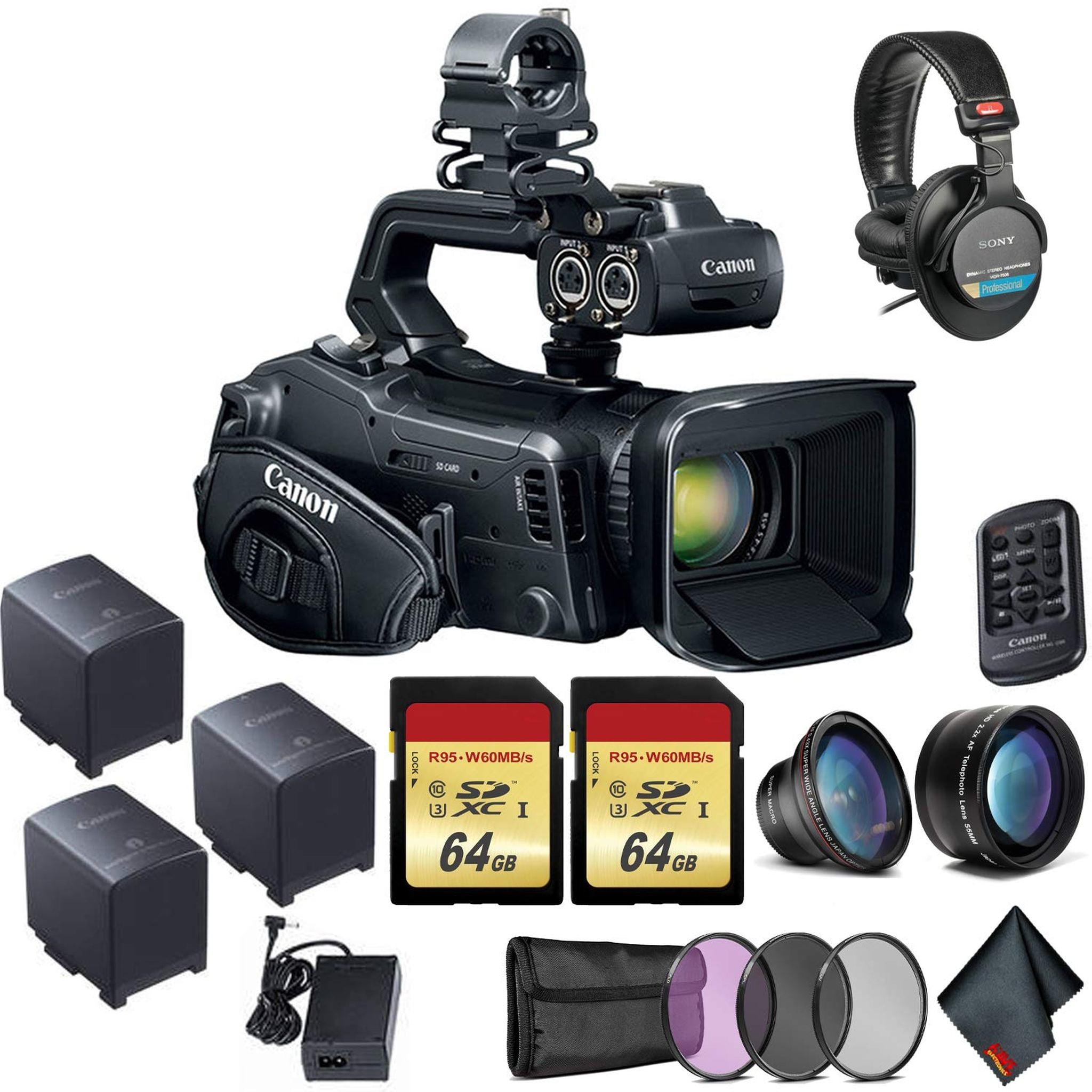 Canon XF405 UHD 4K60 Camcorder with Dual-Pixel Autofocus Bundle with 2X Canon Battery + 2x64 GB Memory Card+ Filter Kit Canon