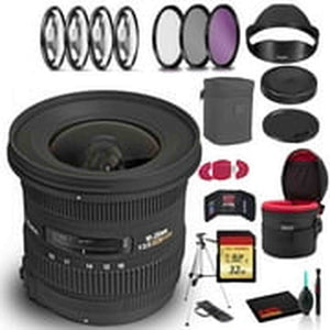 Sigma 10-20mm f/3.5 EX DC HSM Lens for Nikon F with Cleaning Kit, Tripod, 32GB Memory, Filter Kits, and Padded Lens Case Bundle Sigma