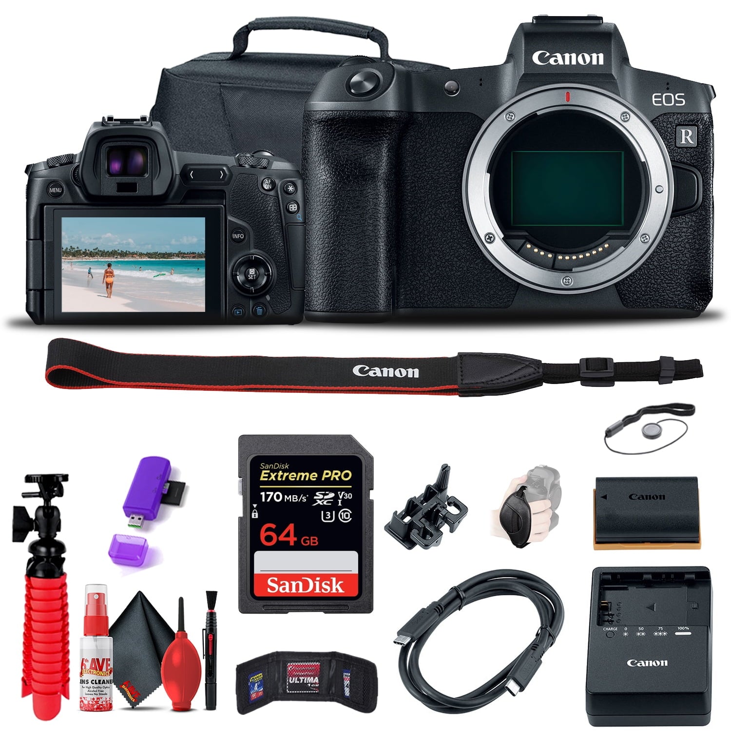 Canon EOS R Mirrorless Digital Camera 3075C002 + 64GB Memory Card + More